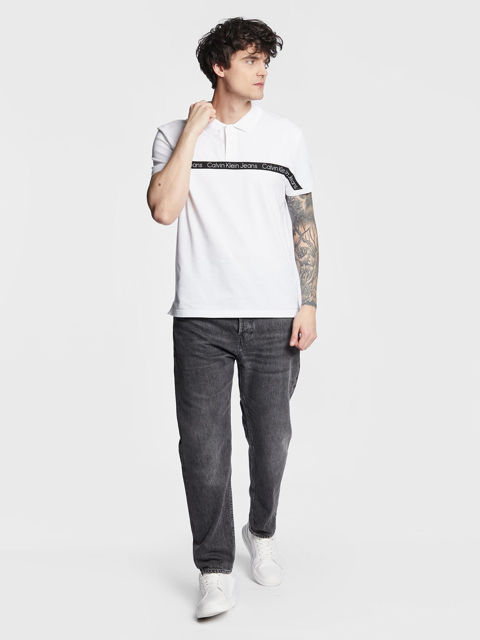 Calvin Klein Calvin Kleın Erkek Marka Logo Detaylı Kısa Kollu Yuvarlak Yakalı Beyaz Polo Yaka T-Shirt J30J322856-YAF
