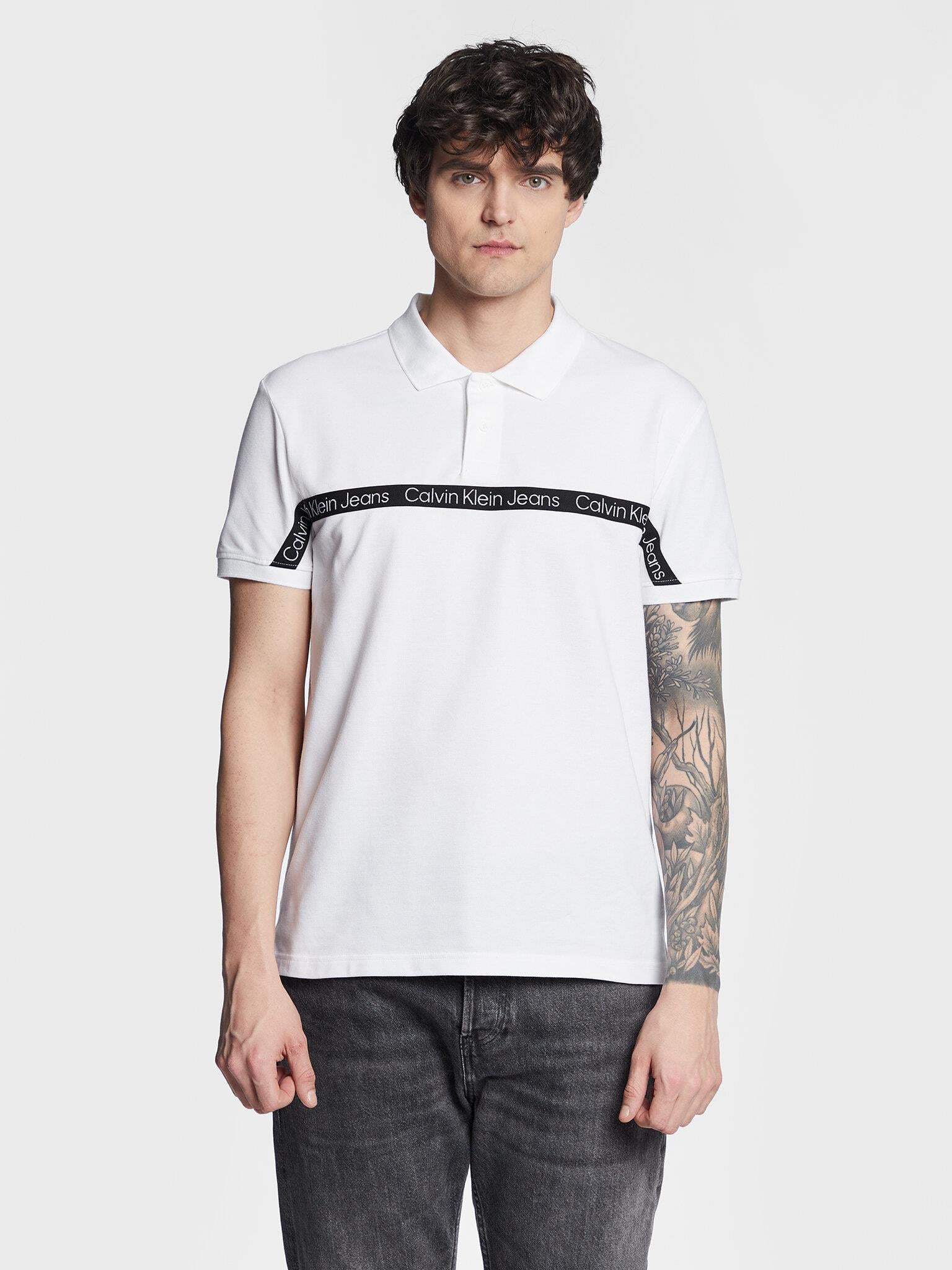 Calvin Klein Calvin Kleın Erkek Marka Logo Detaylı Kısa Kollu Yuvarlak Yakalı Beyaz Polo Yaka T-Shirt J30J322856-YAF