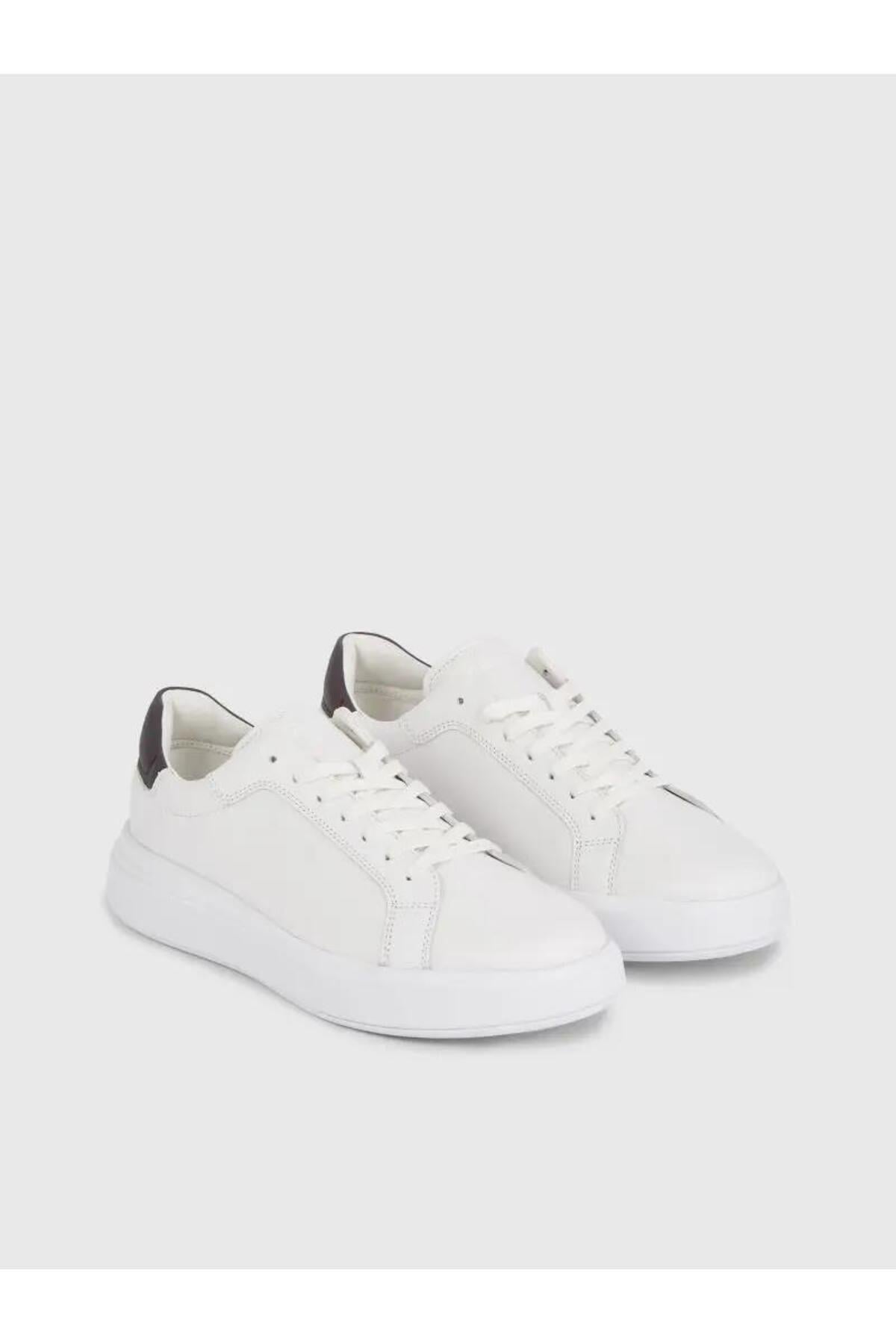 Calvin Klein Calvin Kleın Erkek Marka Logolu Bağcıklı Kaydırmaz Tabanlı Günlük Beyaz Sneaker HM0HM01288-0K8
