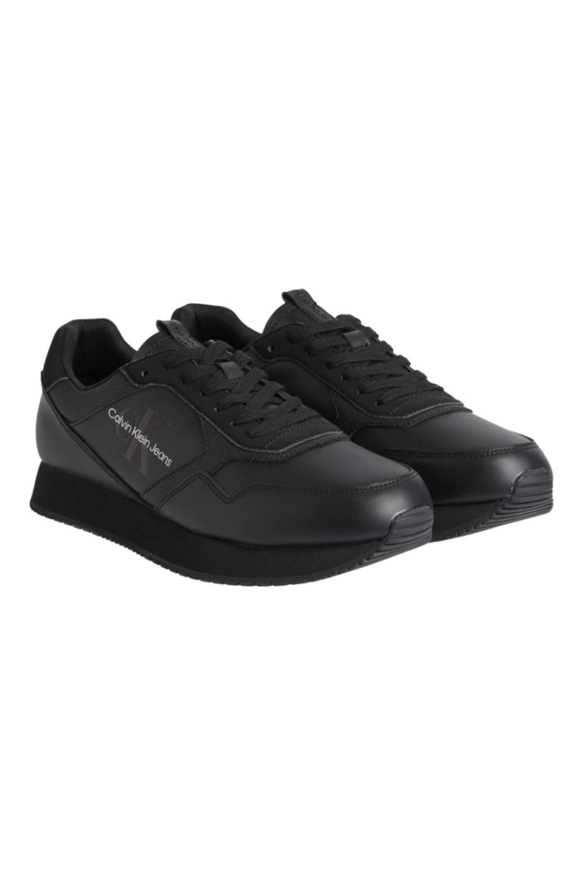 Calvin Klein Calvin Kleın Erkek Marka Logolu Deri Günlük Kullanım Siyah Sneaker YM0YM00581-BDS