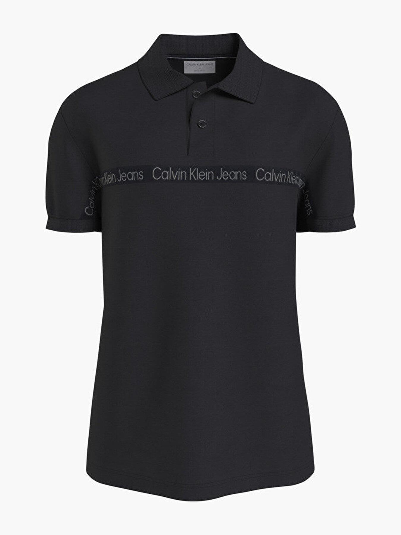 Calvin Klein Calvin Kleın Erkek Marka Logo Detaylı Kısa Kollu Yuvarlak Yakalı Siyah Polo Yaka T-Shirt J30J322856-BEH