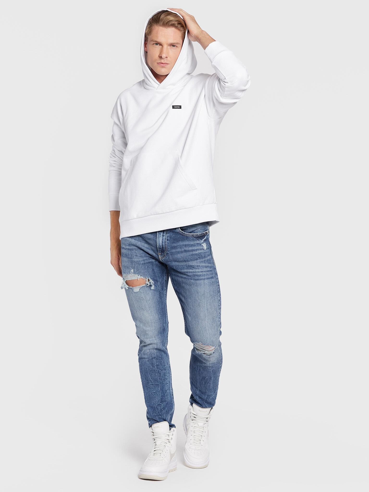Calvin Klein Calvin Kleın Erkek Marka Logolu Kapüşonlu Uzun Kollu Rahat Günlük Beyaz Sweatshirt K10K110606-YAF