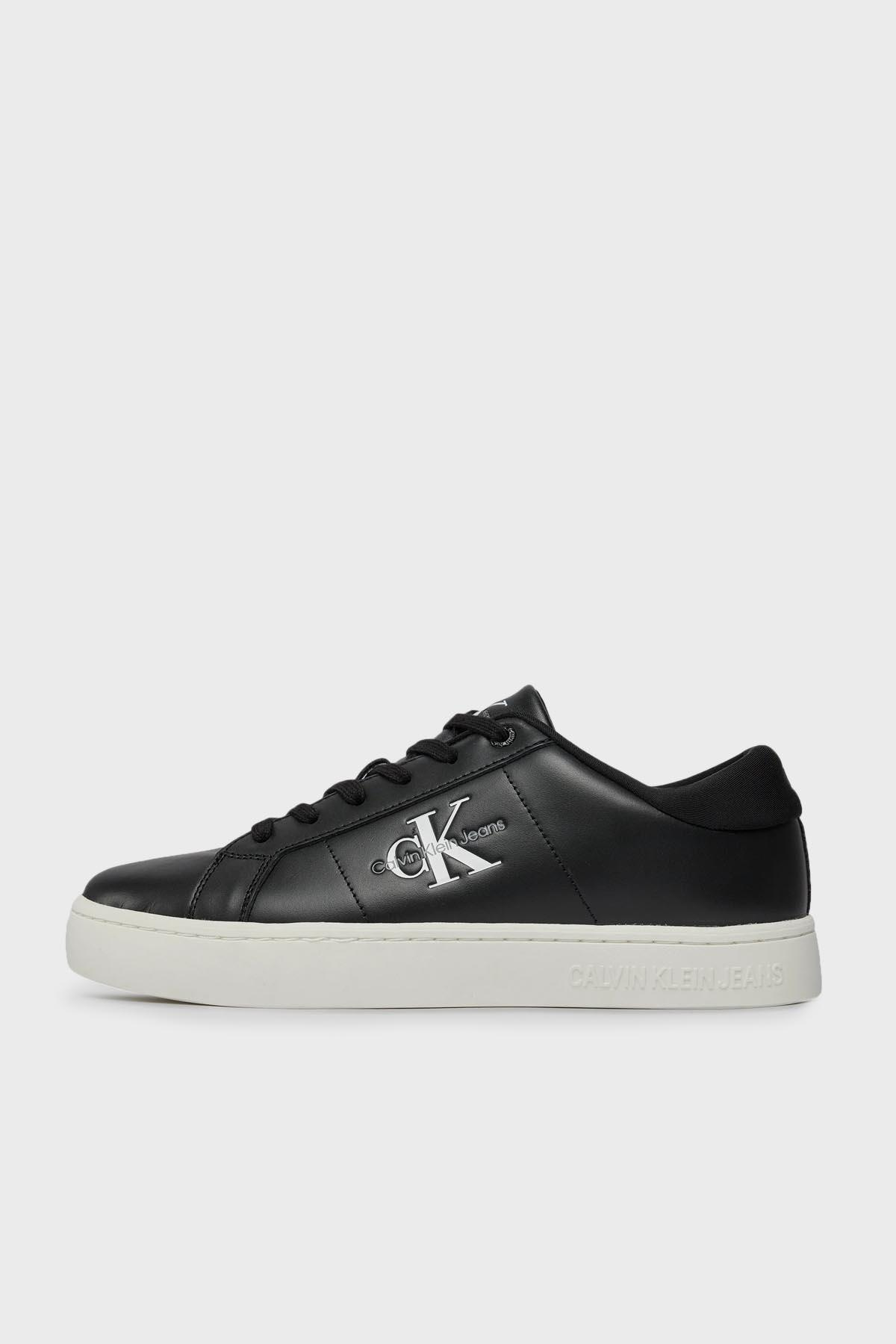 Calvin Klein Calvin Kleın Erkek Marka Logolu Bağcıklı Kaydırmaz Tabanlı Günlük Siyah Sneaker YM0YM00864-0GM