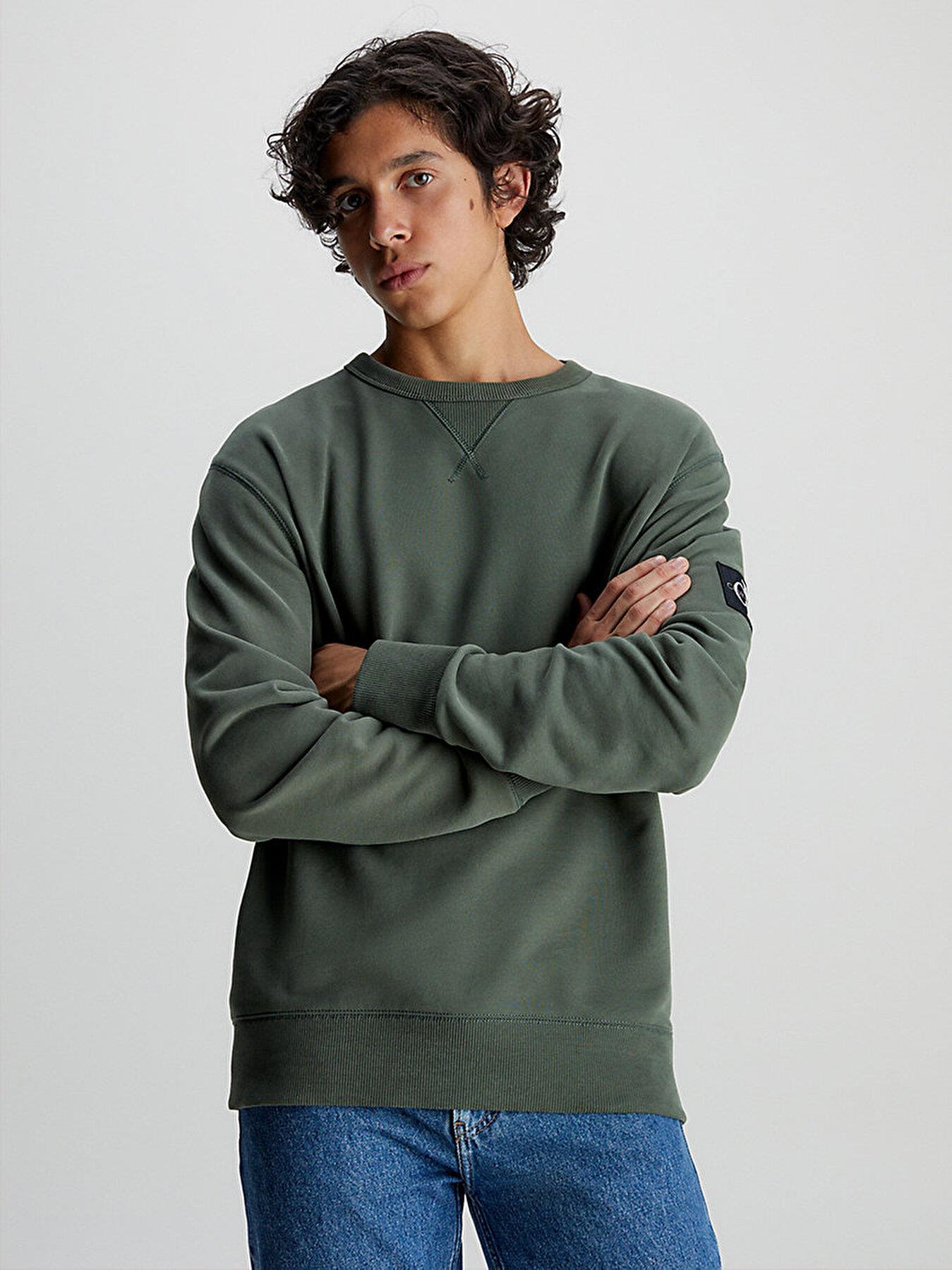 Calvin Klein Calvin Kleın Erkek Marka Logo Detaylı Regular Fit Uzun Kollu Yeşil Sweatshirt J30J323426-LLP