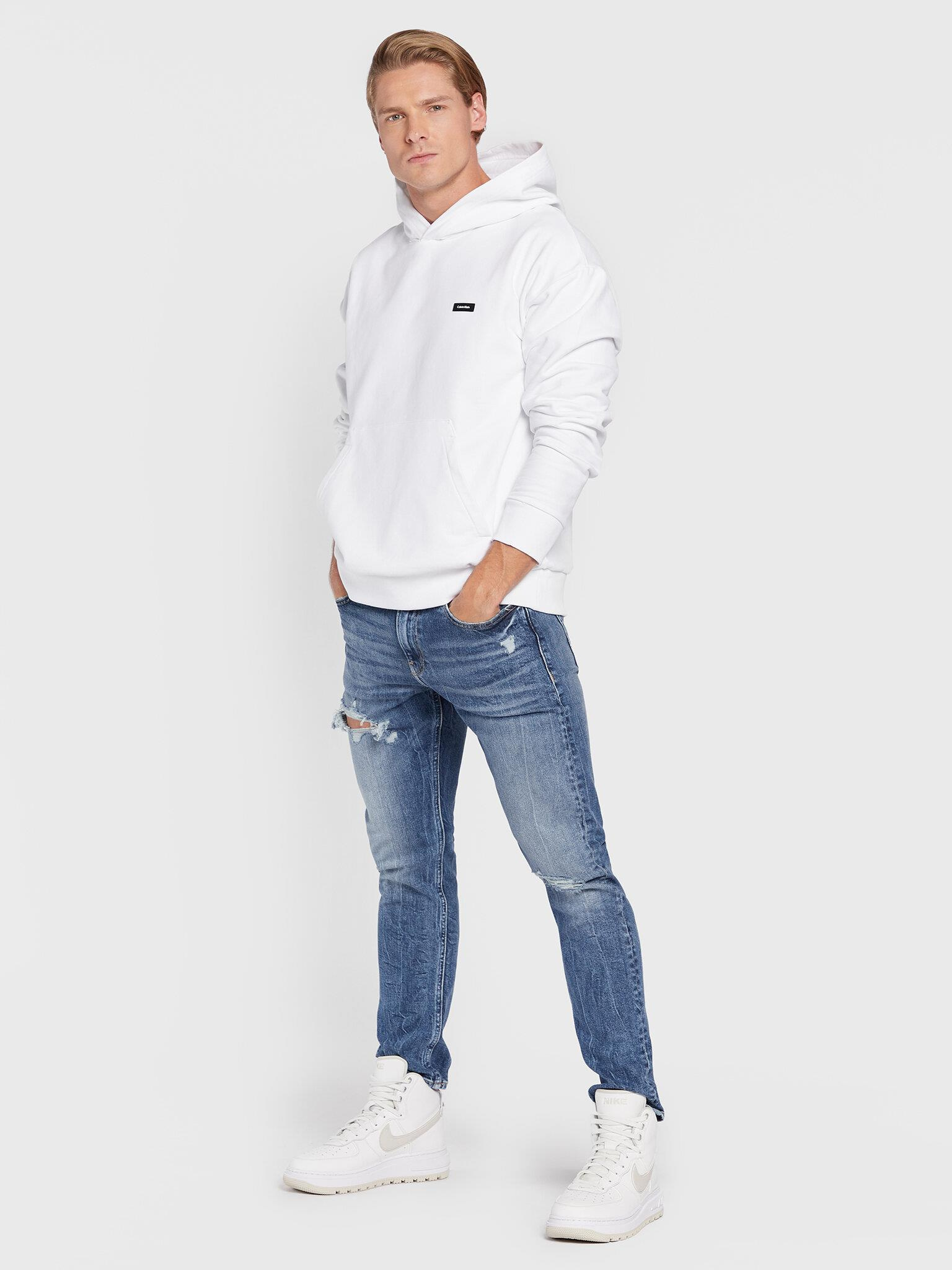 Calvin Klein Calvin Kleın Erkek Marka Logolu Kapüşonlu Uzun Kollu Rahat Günlük Beyaz Sweatshirt K10K110606-YAF