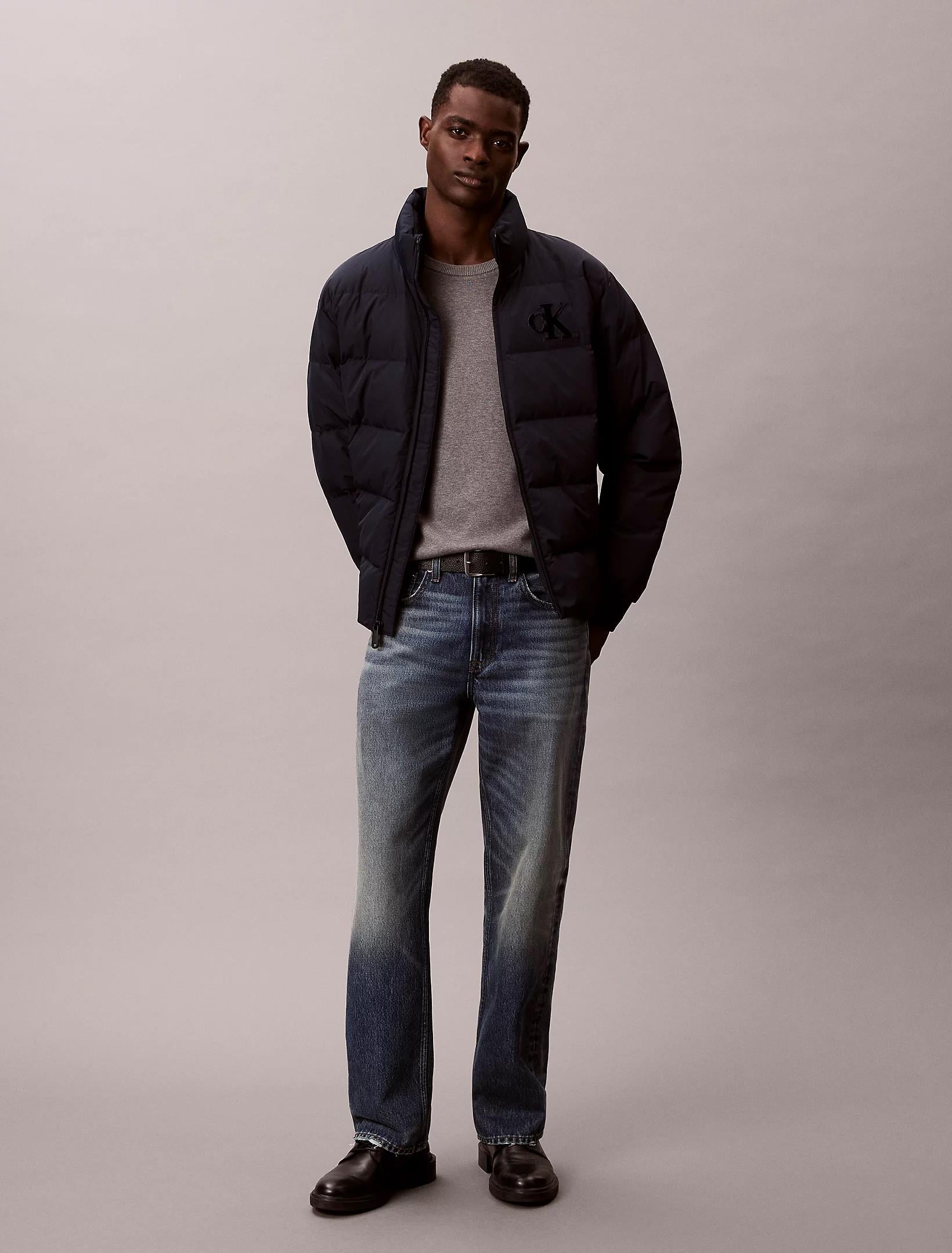 Calvin Klein Calvin Klein Erkek Normal Kalıp Kapitone Desenli Dik Yakalı CK Logolu Lacivert Ceket LV14RE503G-CEF
