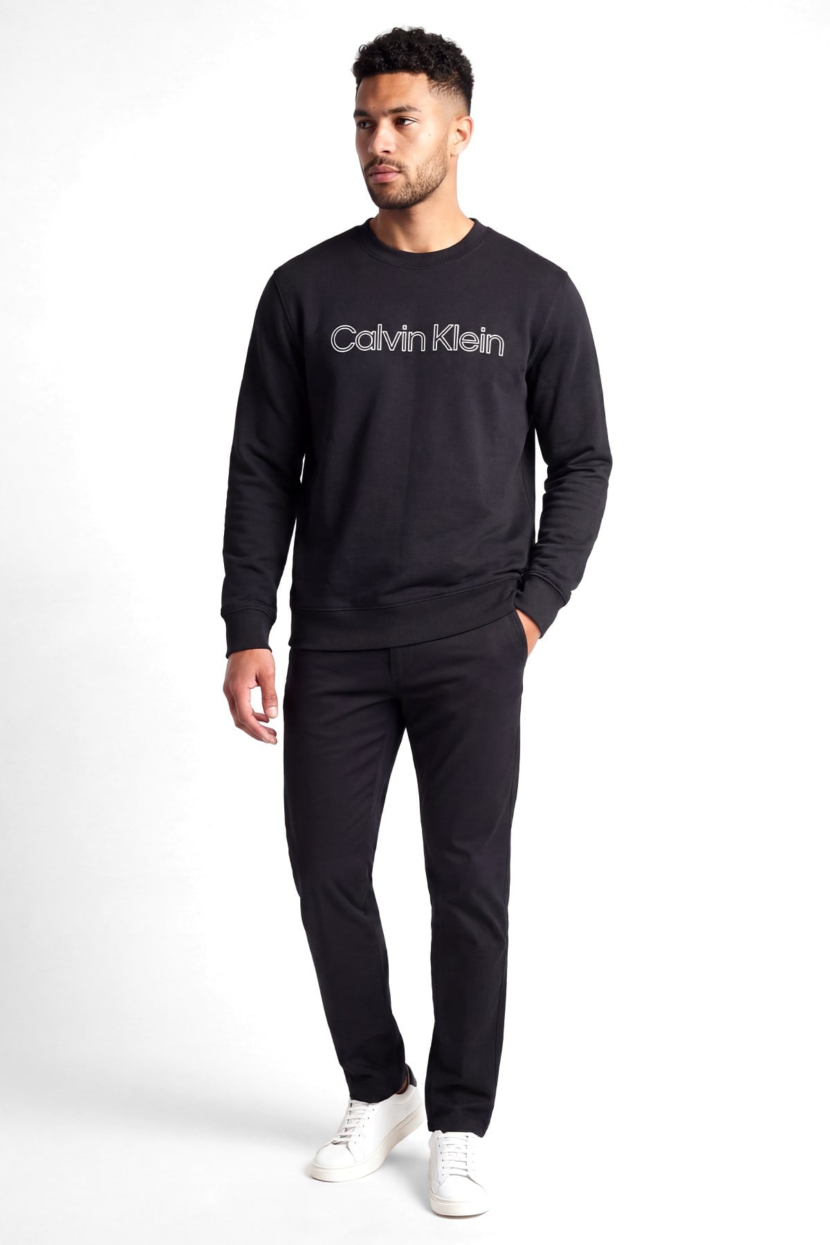 Calvin Klein Calvin Klein Erkek Normal Kalıp Logo Baskılı Yuvarlak Yakalı Uzun Kollu Siyah Sweatshirt LV04RG281G-UB1