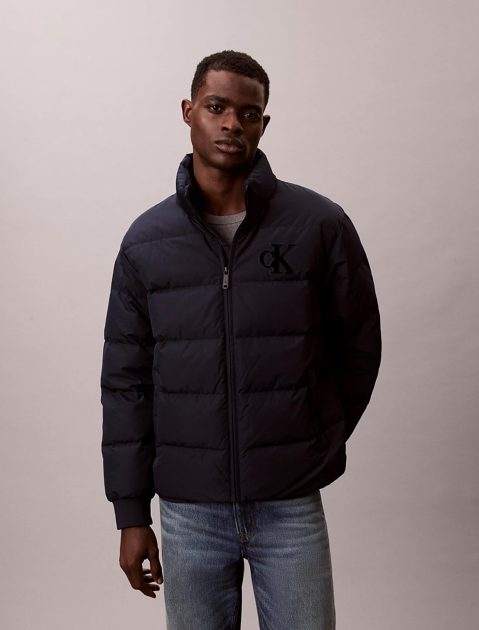 Calvin Klein Calvin Klein Erkek Normal Kalıp Kapitone Desenli Dik Yakalı CK Logolu Lacivert Ceket LV14RE503G-CEF