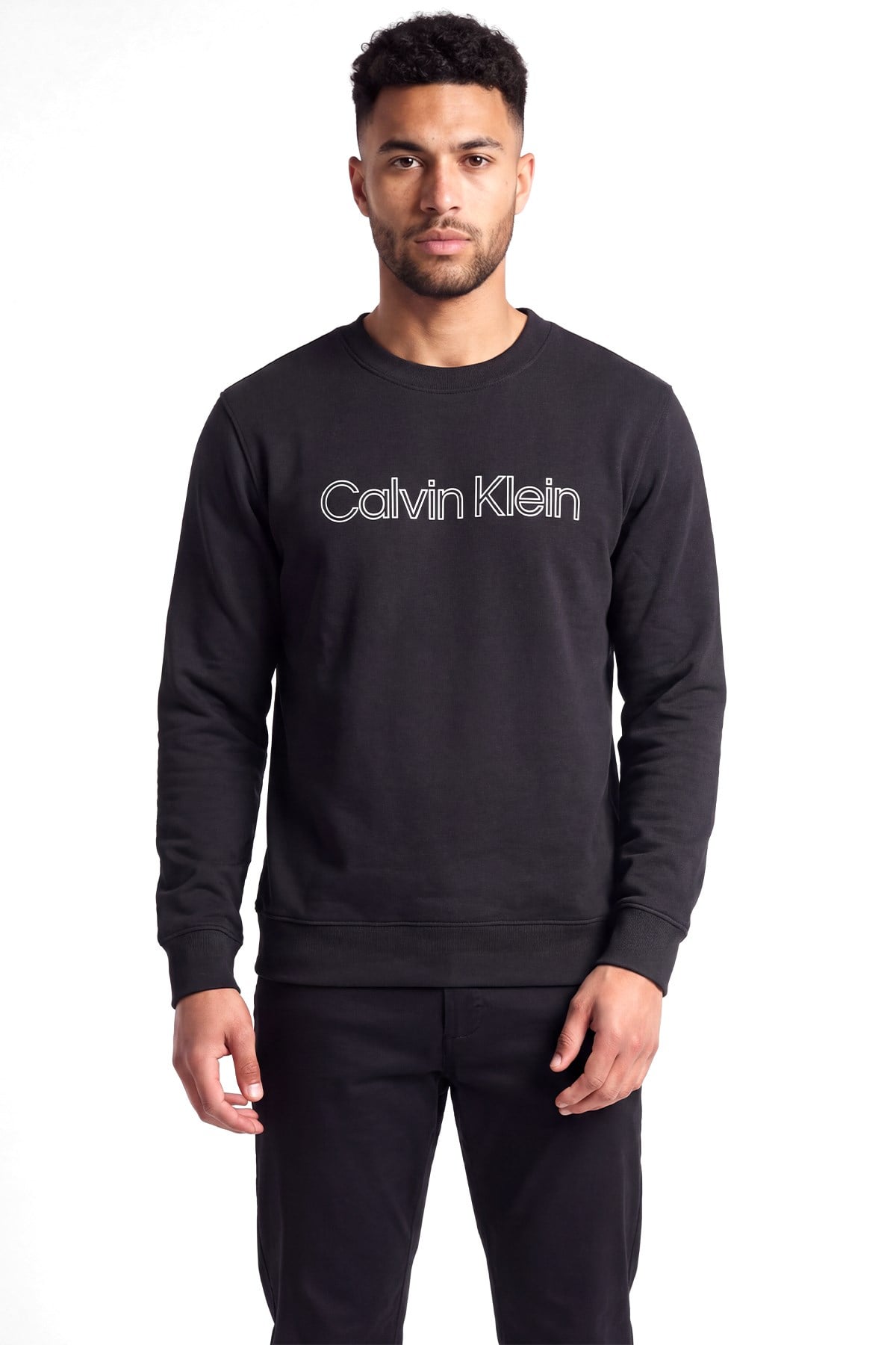 Calvin Klein Calvin Klein Erkek Normal Kalıp Logo Baskılı Yuvarlak Yakalı Uzun Kollu Siyah Sweatshirt LV04RG281G-UB1