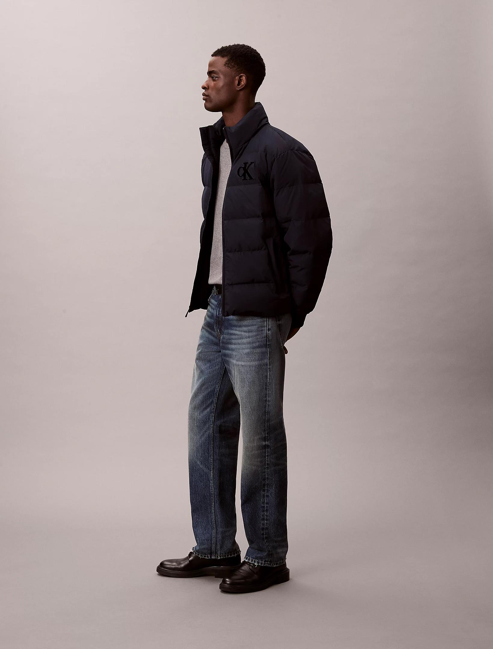 Calvin Klein Calvin Klein Erkek Normal Kalıp Kapitone Desenli Dik Yakalı CK Logolu Lacivert Ceket LV14RE503G-CEF