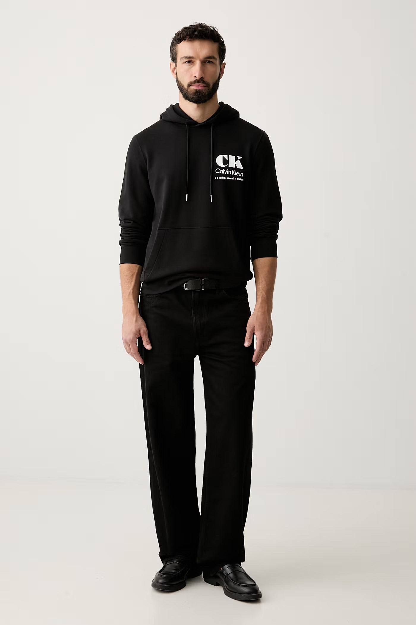 Calvin Klein Calvin Klein Erkek Normal Kalıp Önü ve Arkası Logo Baskılı Kapüşonlu Siyah Sweatshirt LV04RG273G-UB1