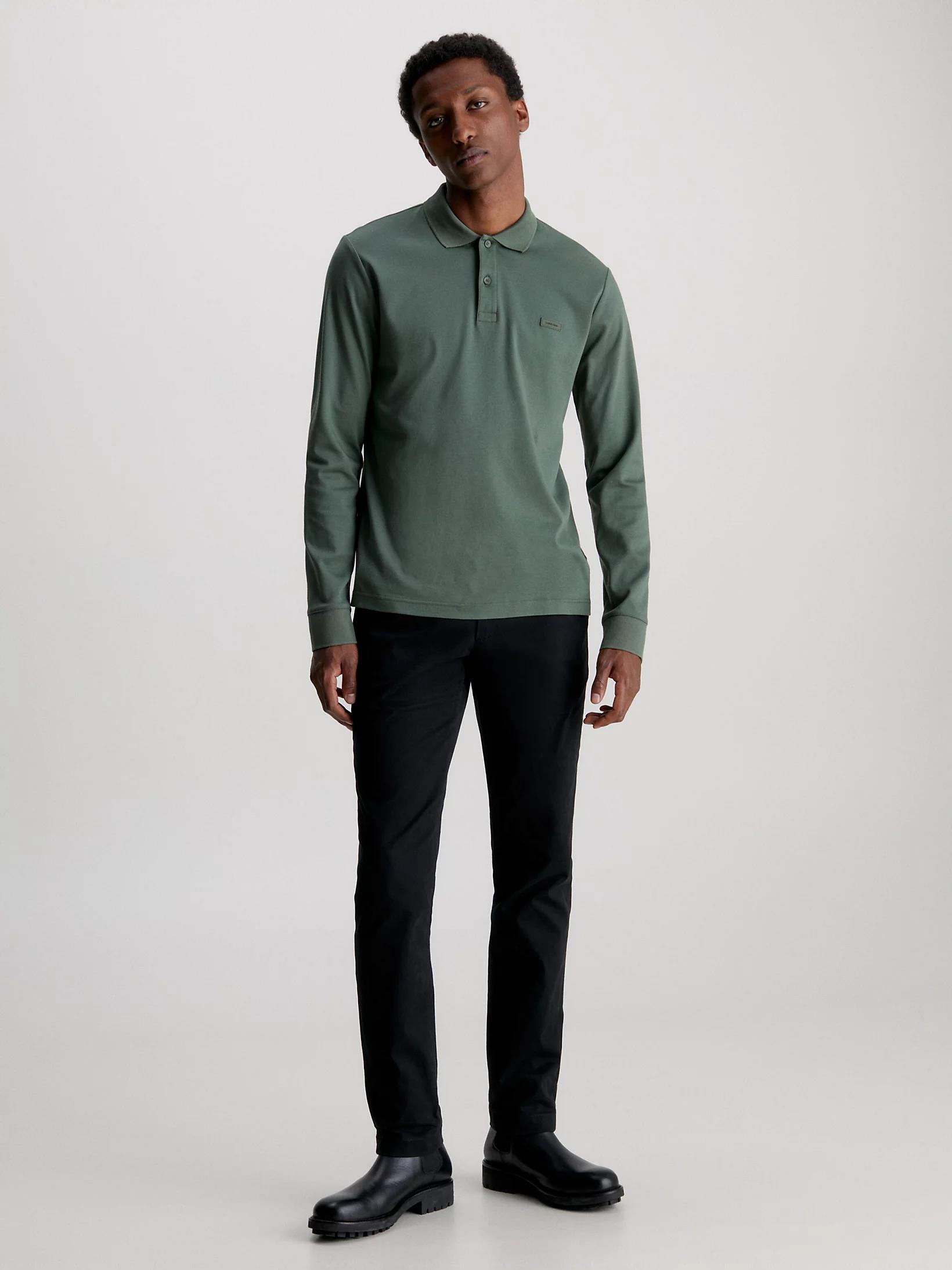 Calvin Klein Calvin Kleın Erkek Polo Yaka Uzun Kollu Pamuklu Rahat Kesim Yeşil Polo Yaka T-Shirt K10K111868-LLP