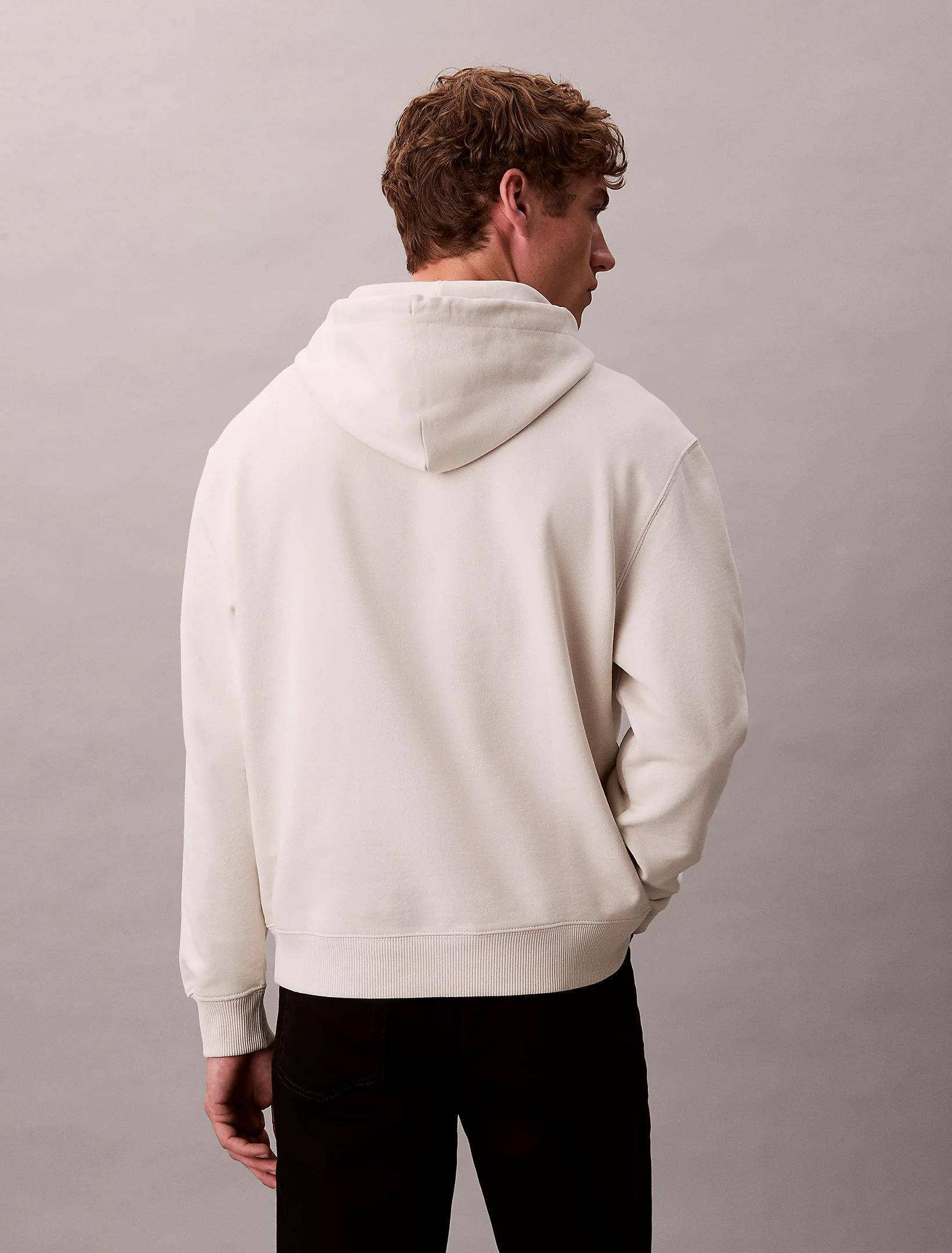Calvin Klein Calvin Klein Erkek Rahat Kalıp CK Logo Baskılı Kapüşonlu Uzun Kollu Beyaz Sweatshirt LV04RD243G-67U