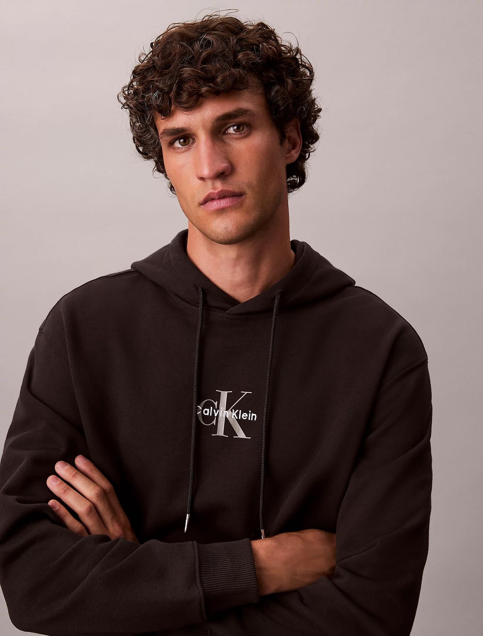 Calvin Klein Calvin Klein Erkek Rahat Kalıp CK Logo Baskılı Kapüşonlu Uzun Kollu Siyah Sweatshirt LV04RD243G-UB1