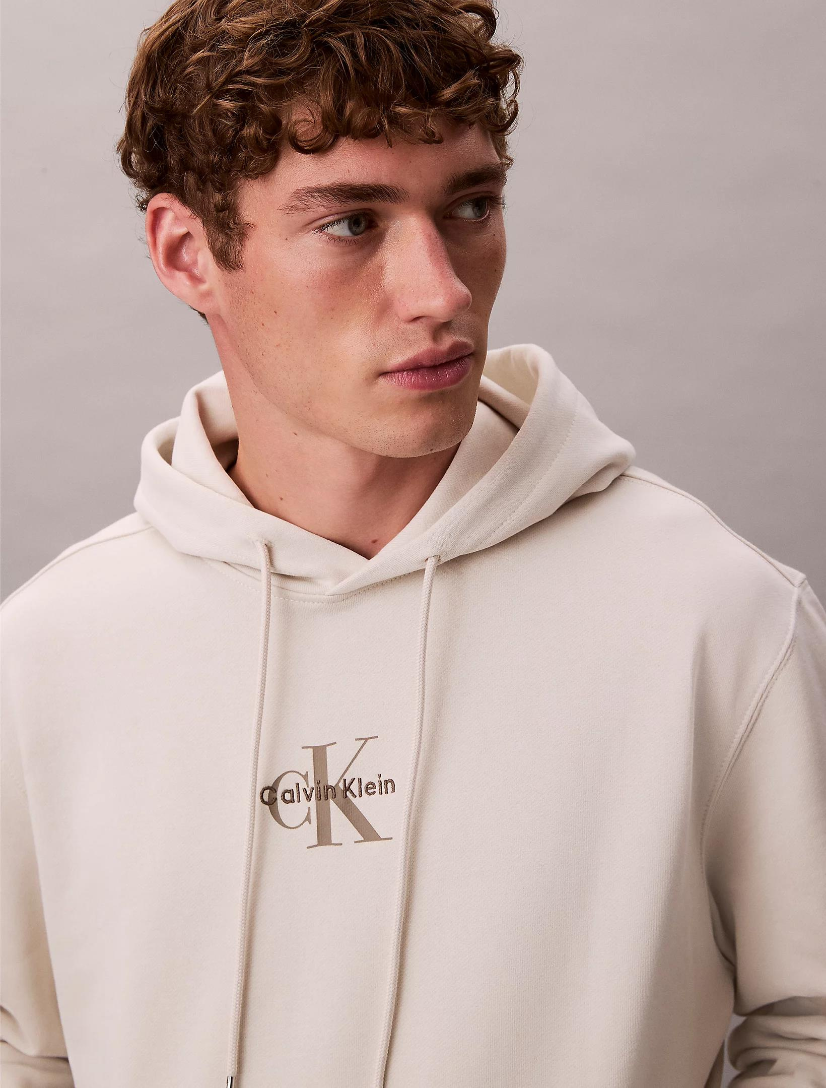Calvin Klein Calvin Klein Erkek Rahat Kalıp CK Logo Baskılı Kapüşonlu Uzun Kollu Beyaz Sweatshirt LV04RD243G-67U