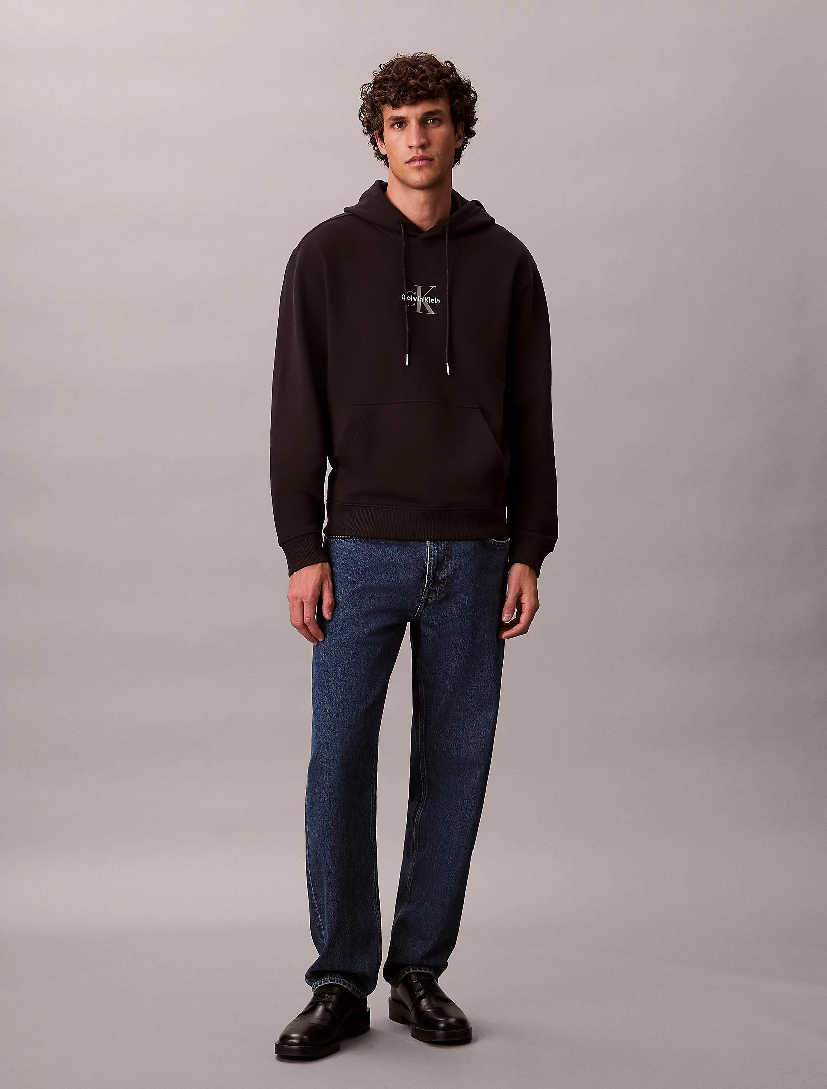 Calvin Klein Calvin Klein Erkek Rahat Kalıp CK Logo Baskılı Kapüşonlu Uzun Kollu Siyah Sweatshirt LV04RD243G-UB1
