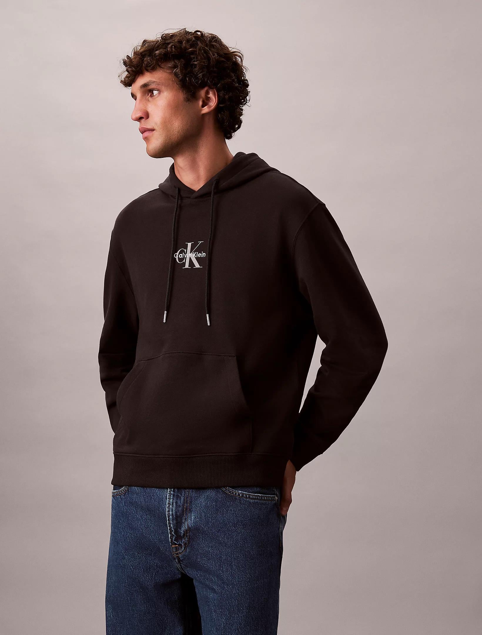 Calvin Klein Calvin Klein Erkek Rahat Kalıp CK Logo Baskılı Kapüşonlu Uzun Kollu Siyah Sweatshirt LV04RD243G-UB1