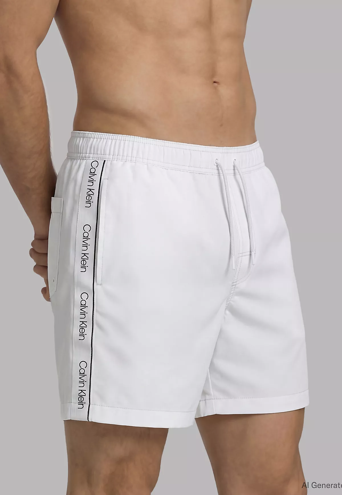 Calvin Klein Calvin Klein Erkek Regular Fit Yanları Logo Şeritli Beyaz Deniz Şortu LV00N61002-100