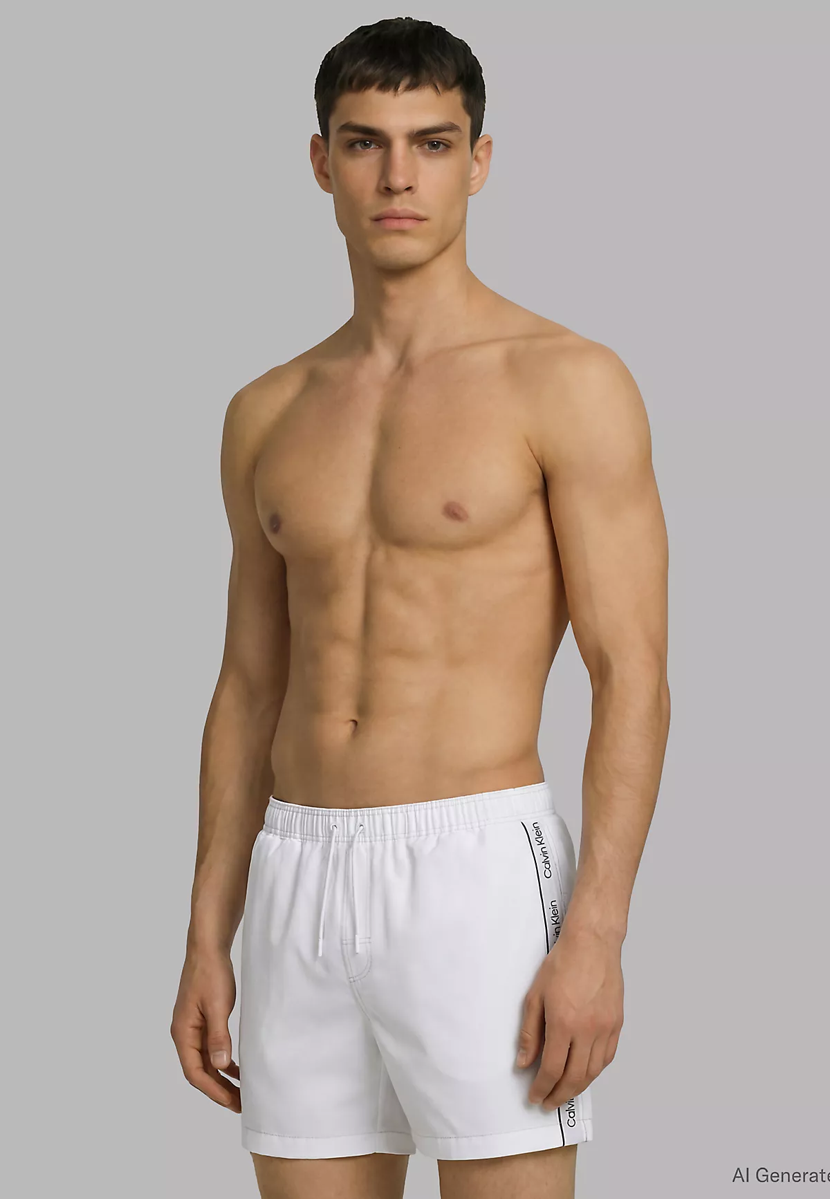 Calvin Klein Calvin Klein Erkek Regular Fit Yanları Logo Şeritli Beyaz Deniz Şortu LV00N61002-100