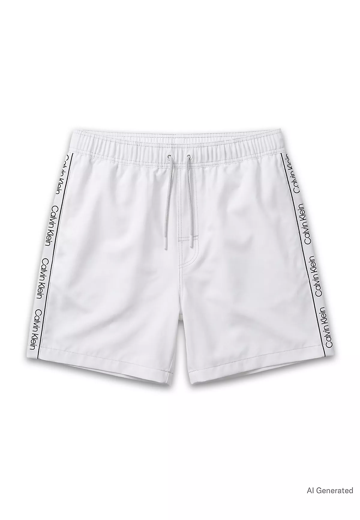 Calvin Klein Calvin Klein Erkek Regular Fit Yanları Logo Şeritli Beyaz Deniz Şortu LV00N61002-100