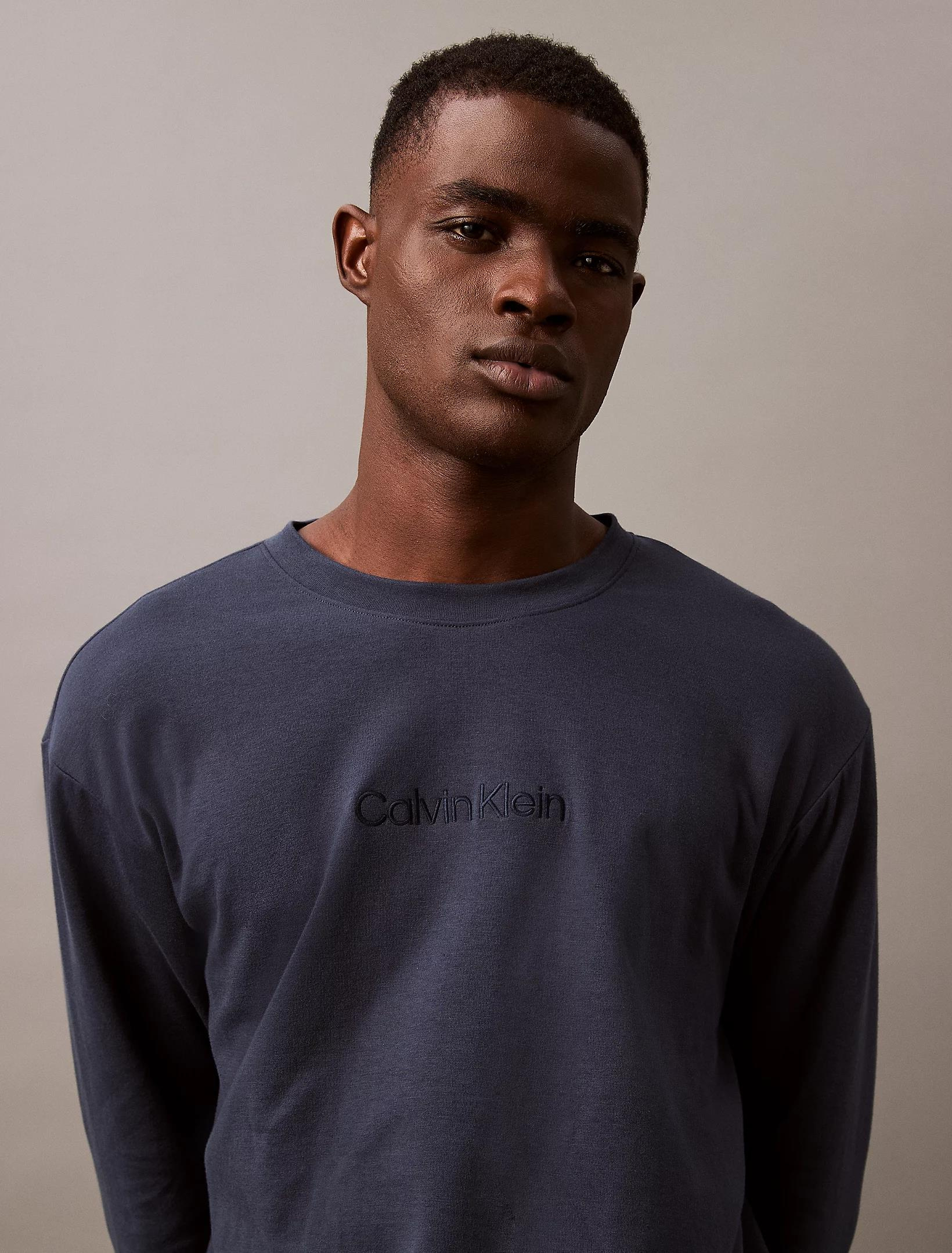 Calvin Klein Calvin Kleın Erkek Sıfır Yaka Baskılı Rahat Kesim Günlük Mavi Sweatshirt 000NM2708E-PPK