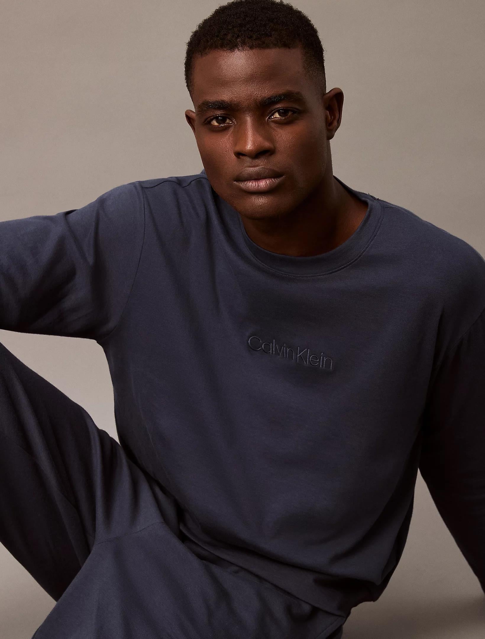 Calvin Klein Calvin Kleın Erkek Sıfır Yaka Baskılı Rahat Kesim Günlük Mavi Sweatshirt 000NM2708E-PPK