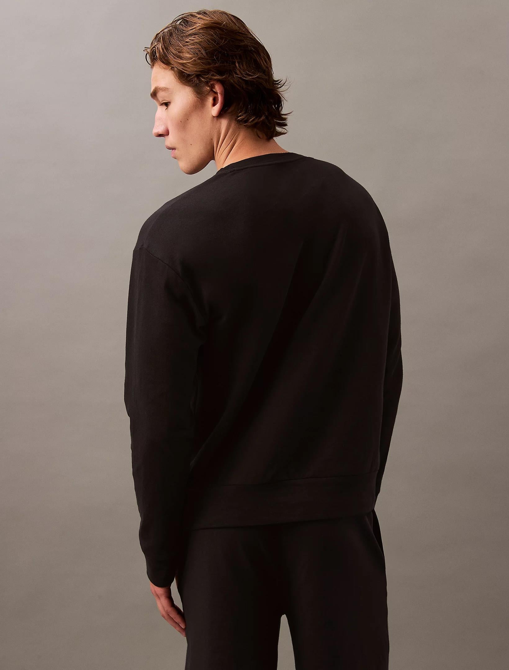 Calvin Klein Calvin Kleın Erkek Sıfır Yaka Baskılı Rahat Kesim Günlük Siyah Sweatshirt 000NM2708E-UB1