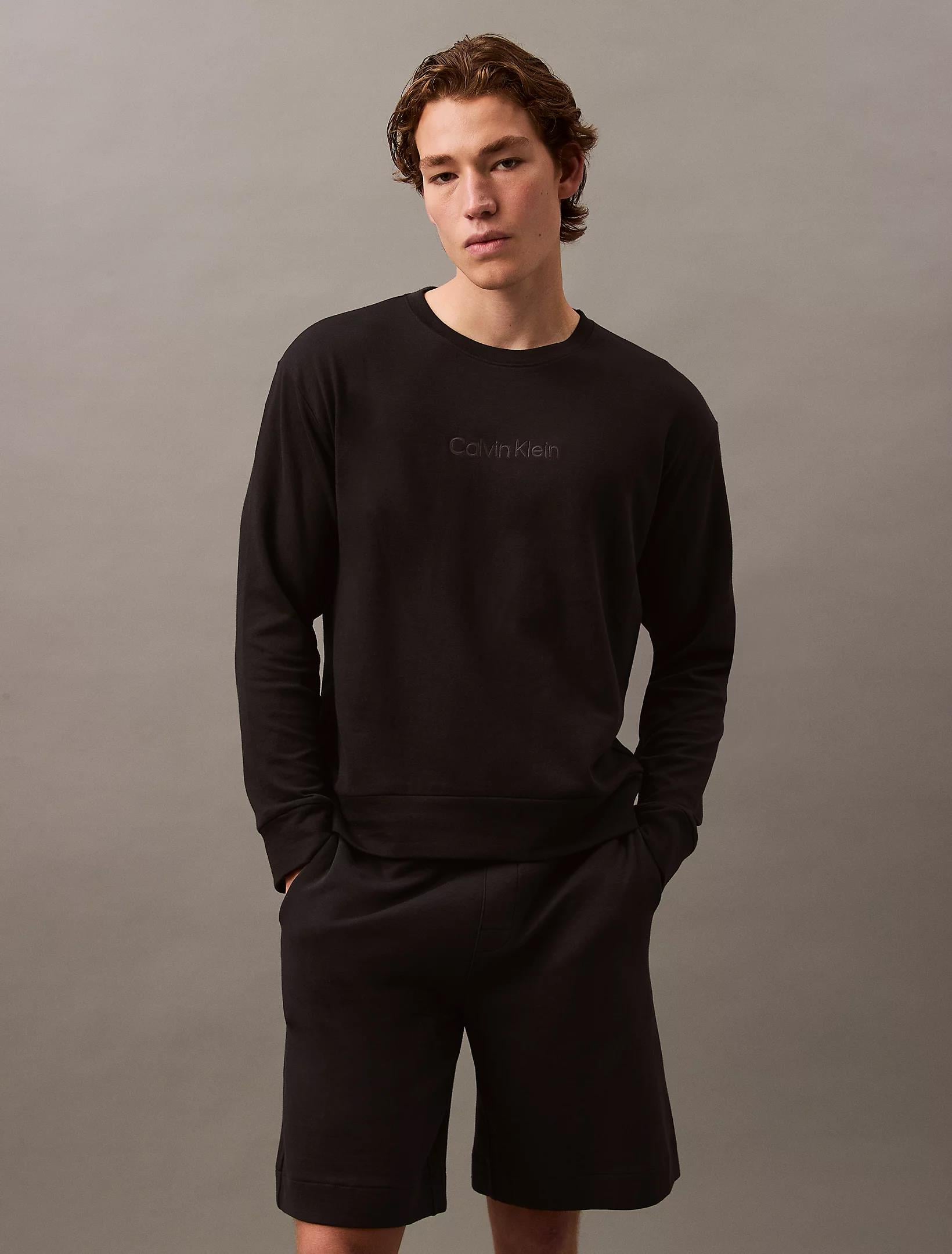 Calvin Klein Calvin Kleın Erkek Sıfır Yaka Baskılı Rahat Kesim Günlük Siyah Sweatshirt 000NM2708E-UB1