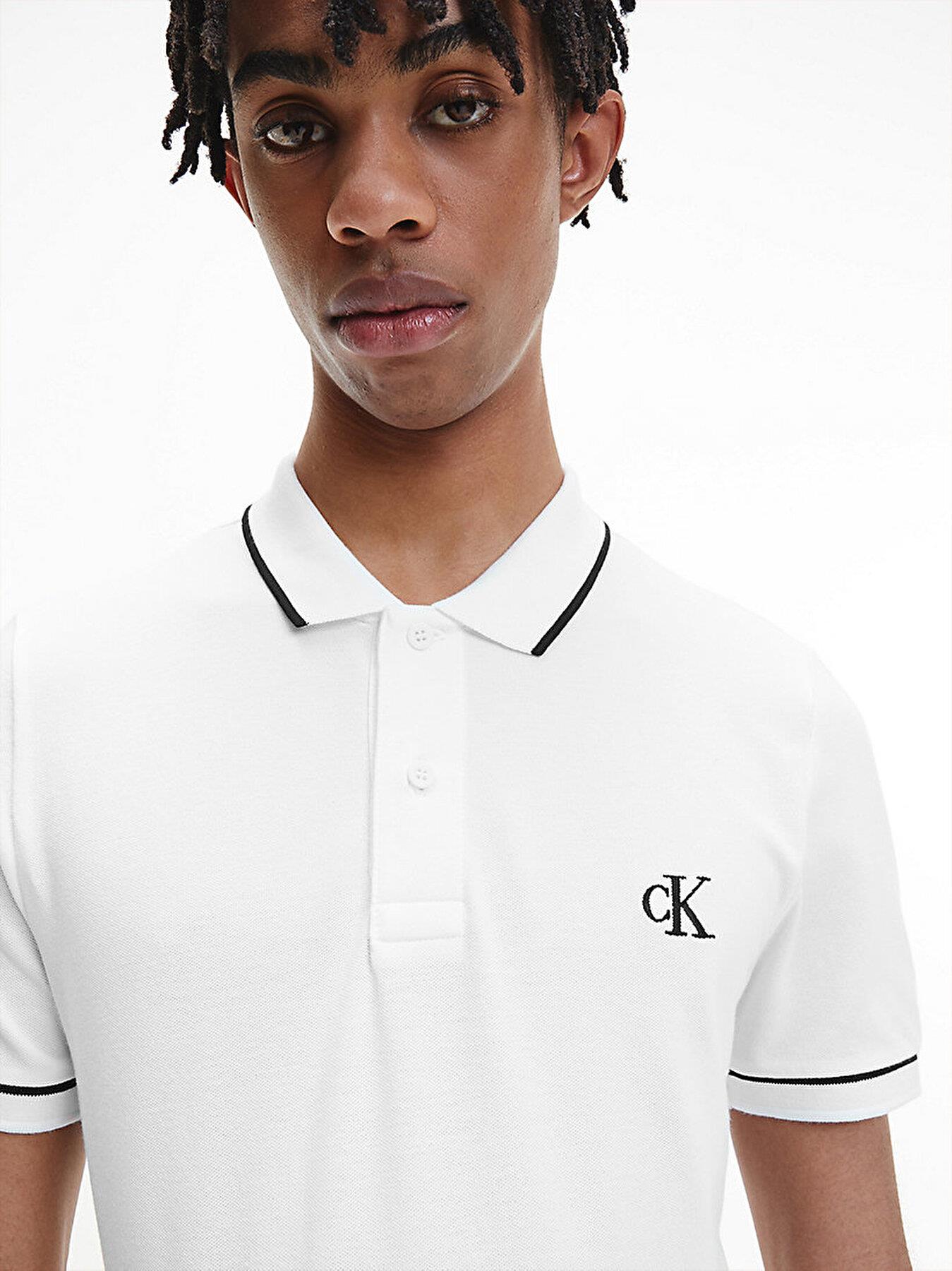 Calvin Klein Calvin Kleın Erkek Slim Fit Polo Yaka Kısa Kol Beyaz Polo Yaka T-Shirt J30J315603-YAF