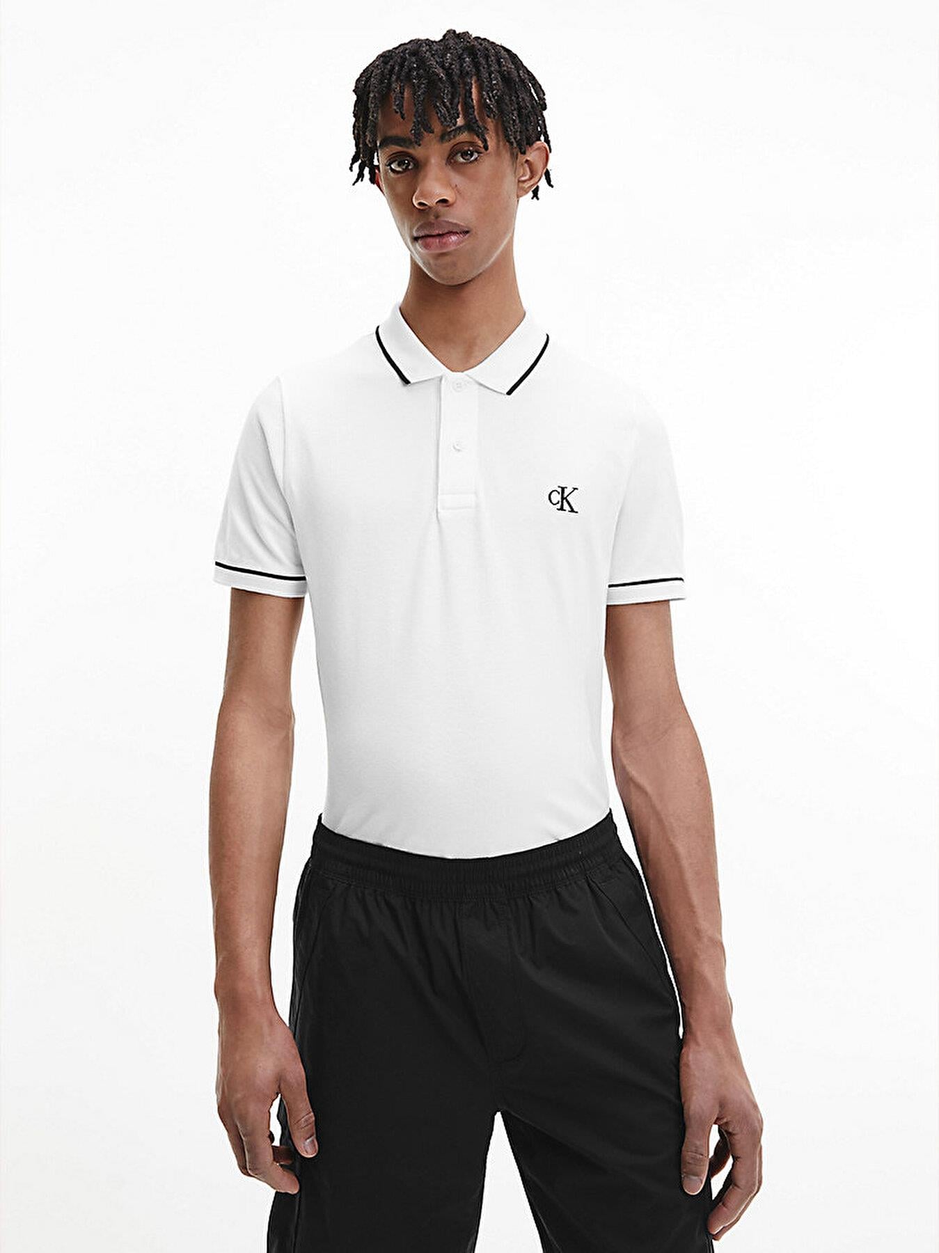 Calvin Klein Calvin Kleın Erkek Slim Fit Polo Yaka Kısa Kol Beyaz Polo Yaka T-Shirt J30J315603-YAF