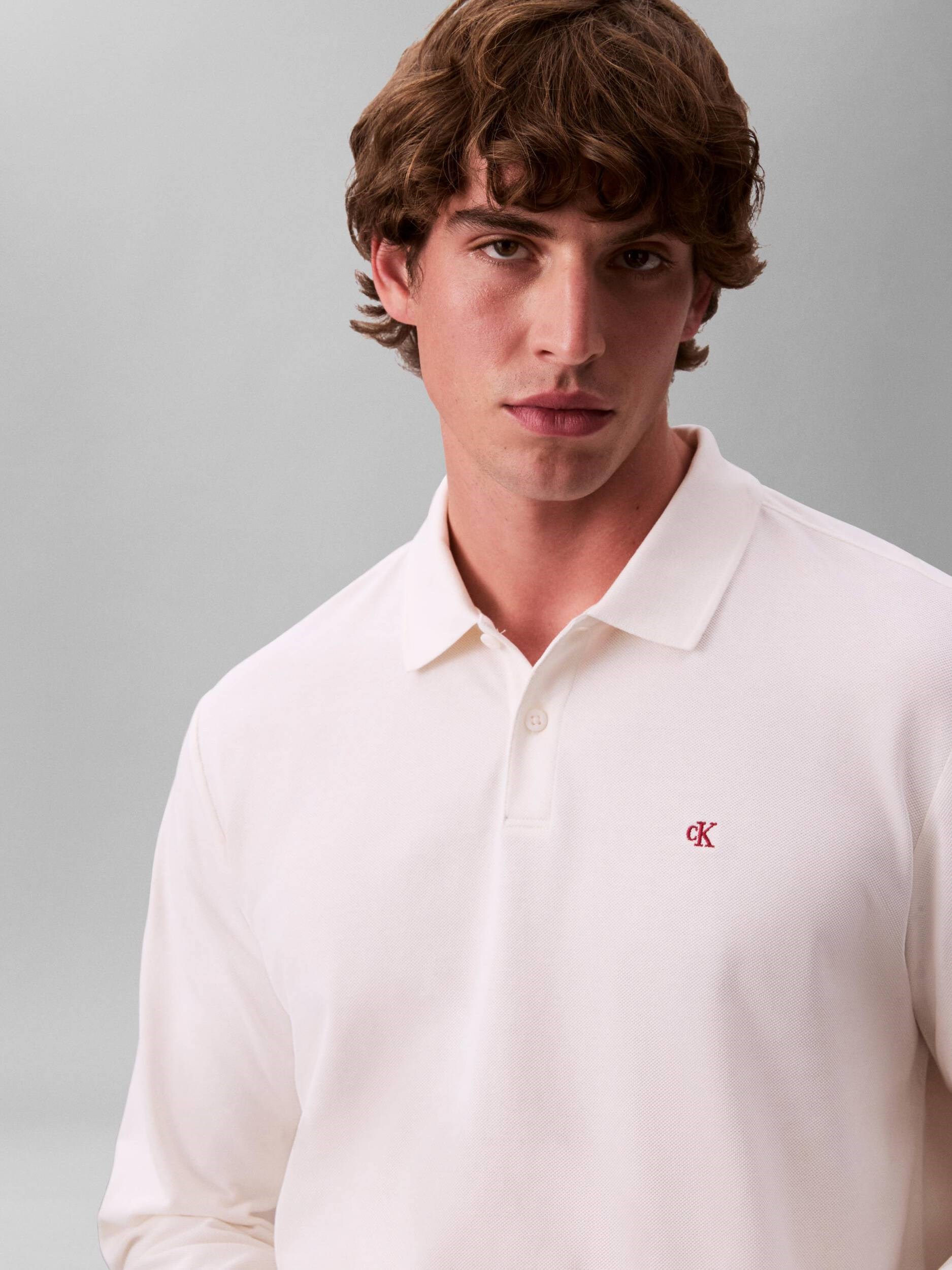 Calvin Klein Calvin Klein Erkek Uzun Kol Regular Fit Düğme Kapama Beyaz Polo Yaka T-Shirt LV04RE201G-YBH