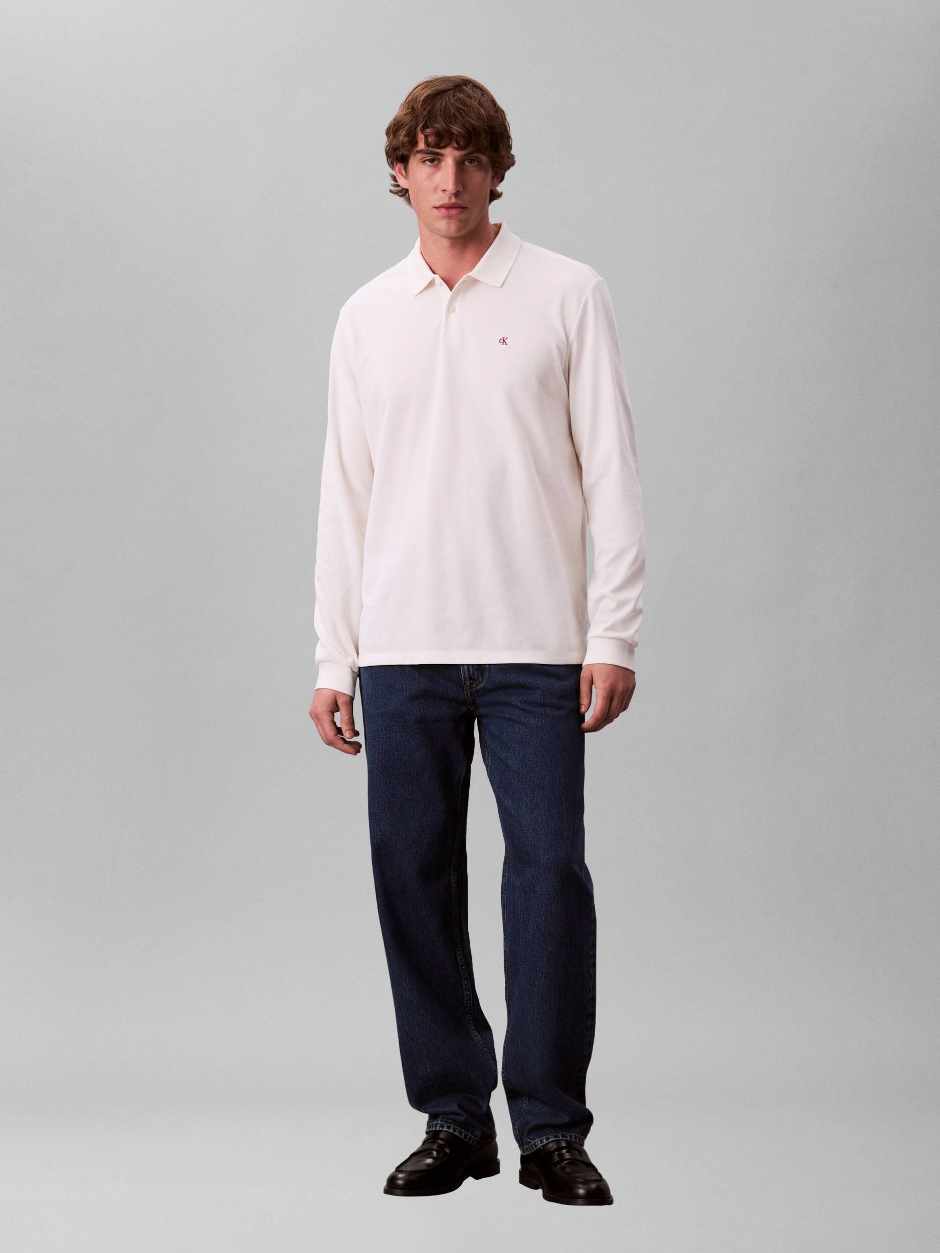 Calvin Klein Calvin Klein Erkek Uzun Kol Regular Fit Düğme Kapama Beyaz Polo Yaka T-Shirt LV04RE201G-YBH