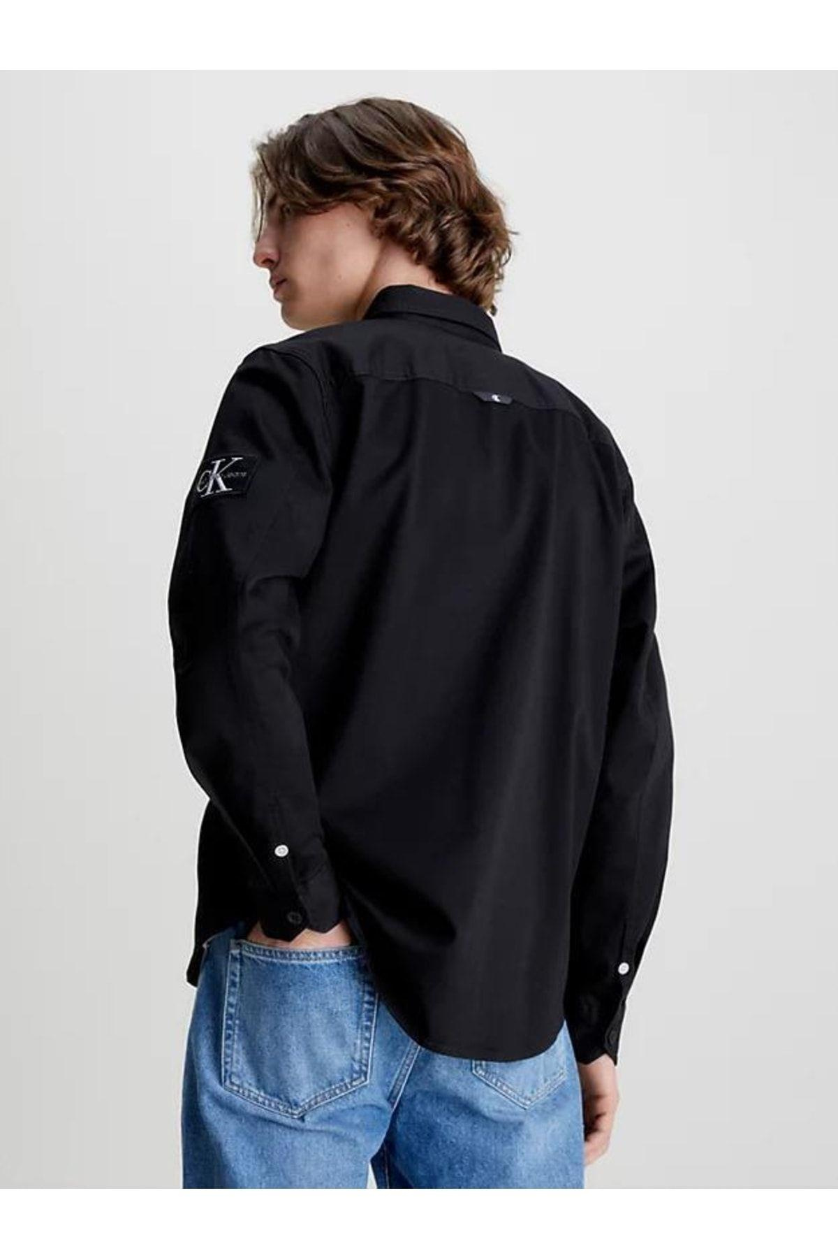 Calvin Klein Calvin Kleın Erkek Uzun Kol Normal Gömlek Yaka Günlük Siyah Gömlek J30J323255-BEH