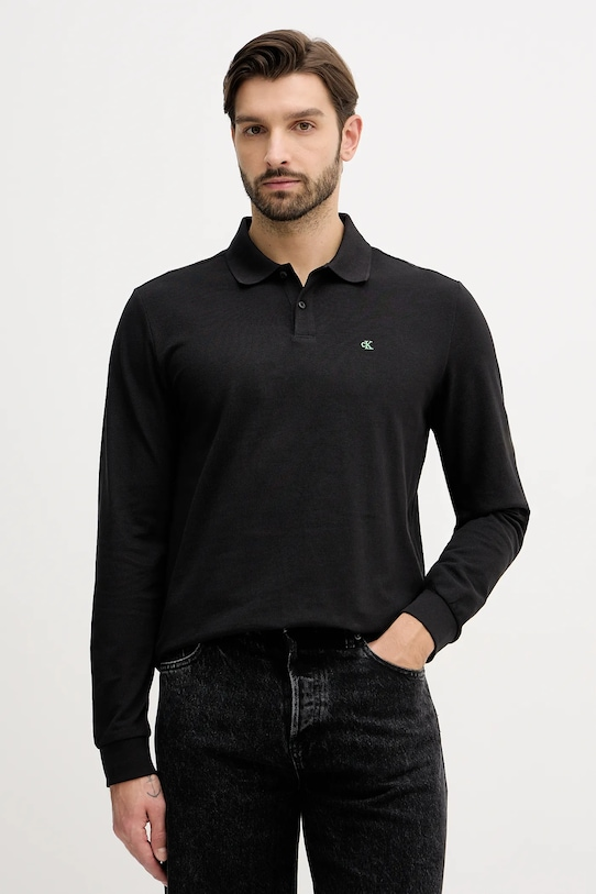 Calvin Klein Calvin Klein Erkek Uzun Kol Regular Fit Düğme Kapama Siyah Polo Yaka T-Shirt LV04RE201G-UB1