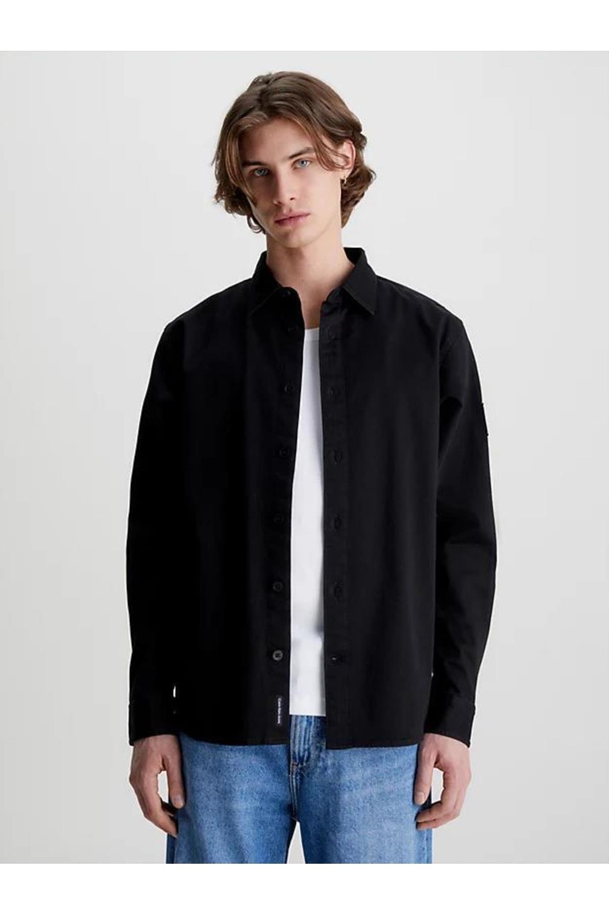 Calvin Klein Calvin Kleın Erkek Uzun Kol Normal Gömlek Yaka Günlük Siyah Gömlek J30J323255-BEH