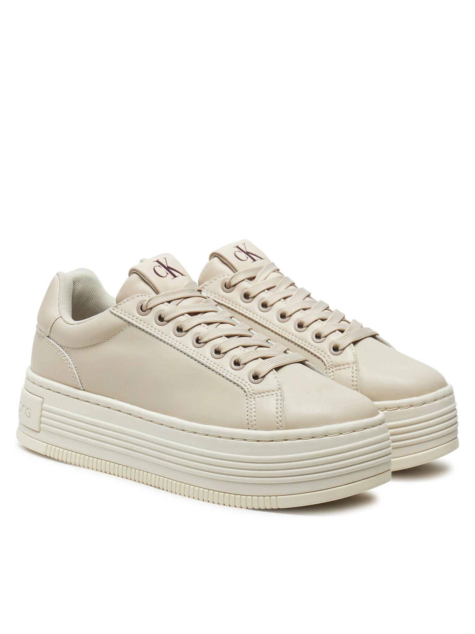 Calvin Klein Calvin Kleın Kadın Bağcıklı Marka Logolu Spor Stil Ekru Sneaker YW0YW01589-ACF
