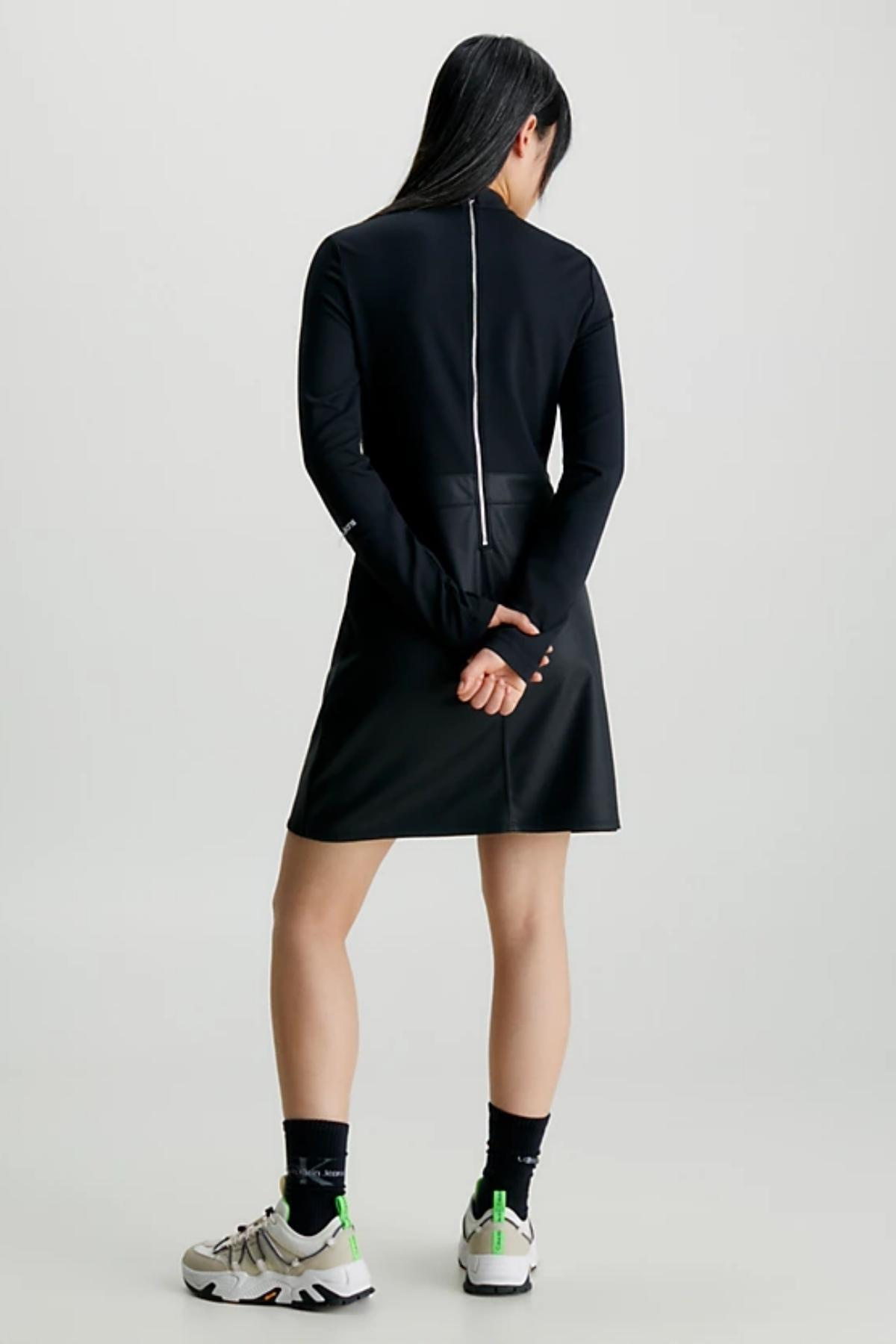 Calvin Klein Calvin Kleın Kadın Balıkçı Yaka Arka Fermuarlı Kaplamalı Mini Siyah Elbise J20J221983-BEH