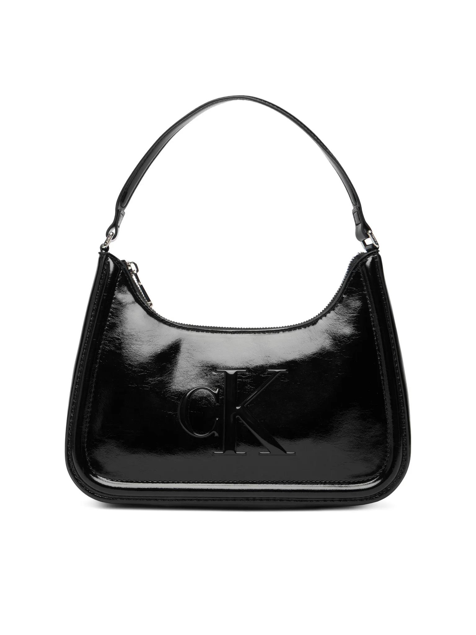 Calvin Klein Calvin Klein Kadın Büyük CK Logolu Kısa Askılı Parlak Deri Siyah Omuz Çantası LV04F3332G-UB1