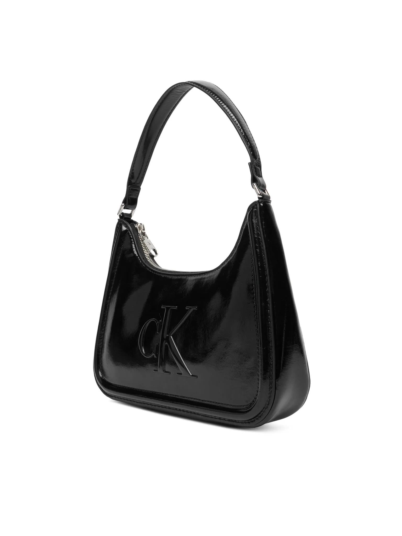 Calvin Klein Calvin Klein Kadın Büyük CK Logolu Kısa Askılı Parlak Deri Siyah Omuz Çantası LV04F3332G-UB1