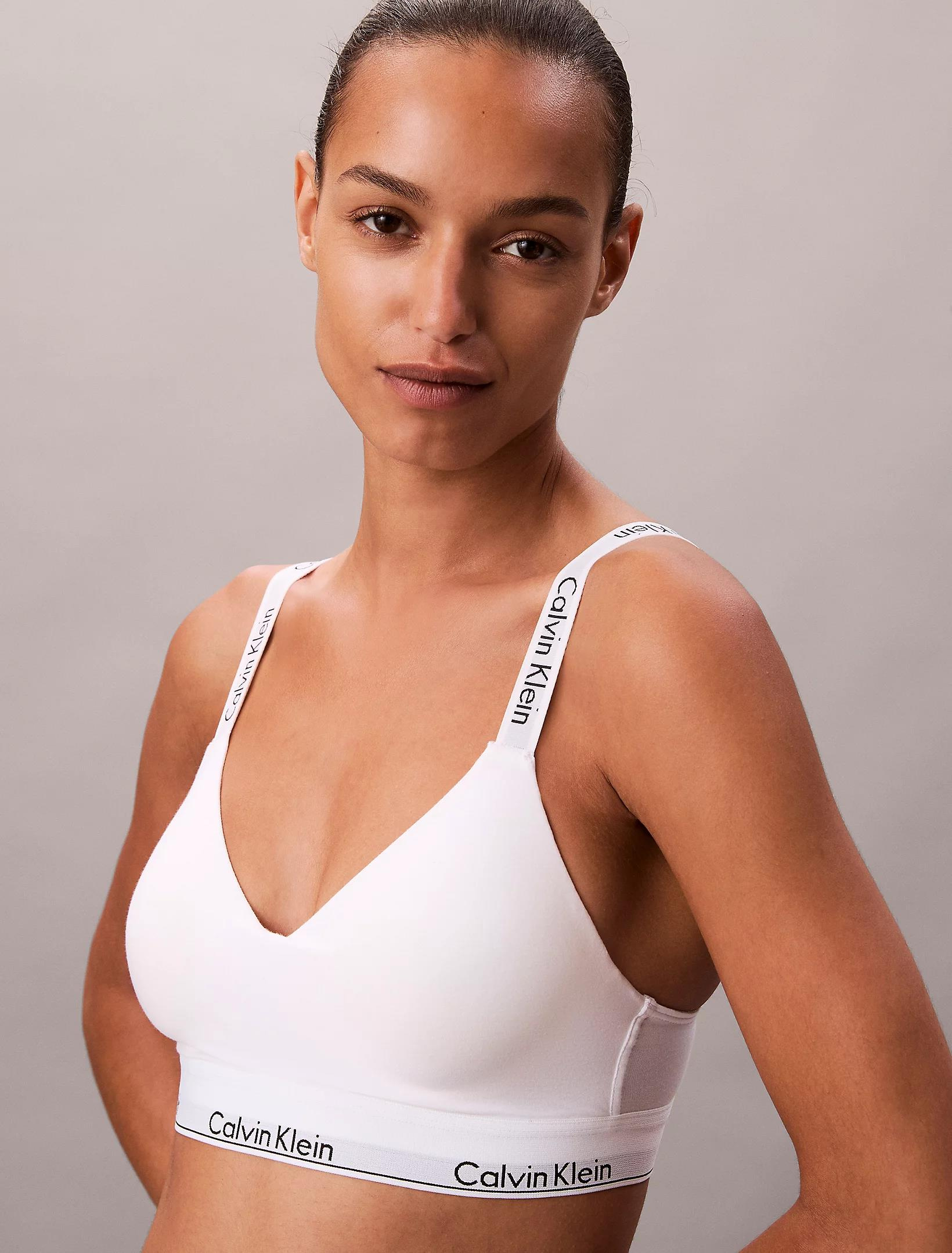 Calvin Klein Calvin Klein Kadın Calvin Yazı Detay Askılı Slim Fit Çıt Çıt Kapama Yumuşak Kumaş Beyaz Sütyen LV00QF8504-100