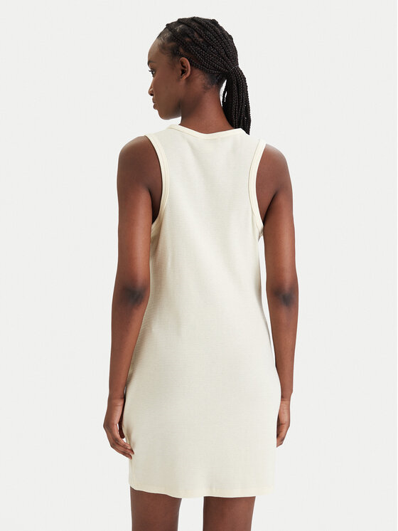 Calvin Klein Calvin Klein Kadın Dar Kesim Pamuklu Yuvarlak Yakalı Kolsuz Mini Krem Elbise LV047F235G-ZRK