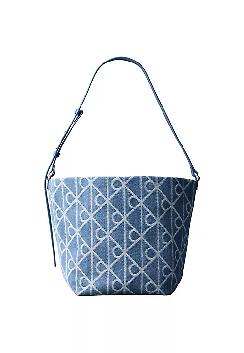 Calvin Klein Calvin Klein Kadın Denim Kumaş Kısa Kulp Ck Desen Lacivert Omuz Çantası LV04F3432G-YBN