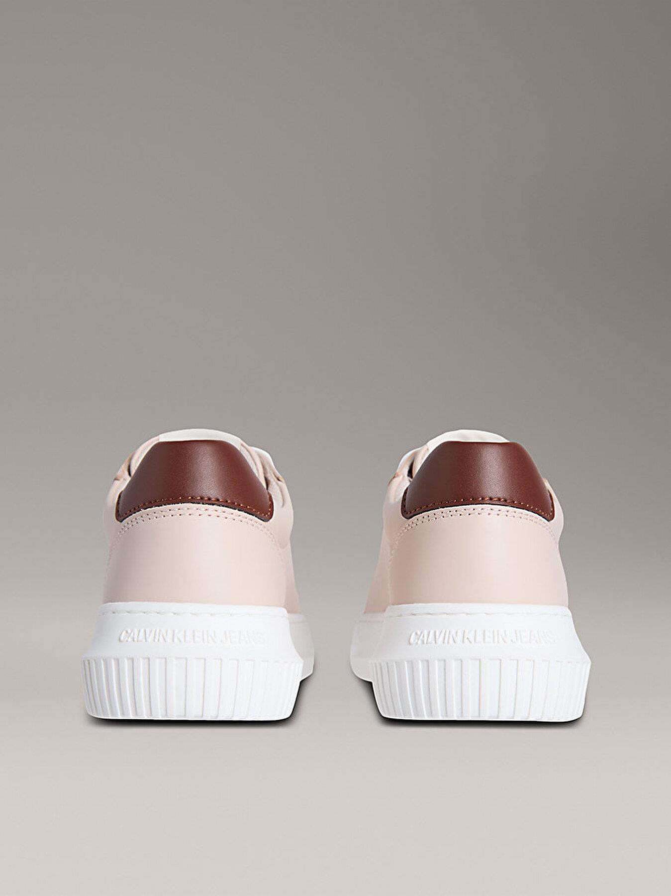 Calvin Klein Calvin Klein Kadın Deri Bağlamalı Düz Taban Yuvarlak Burun Ck Desenli Pembe Sneaker YW0YW01872-0JX