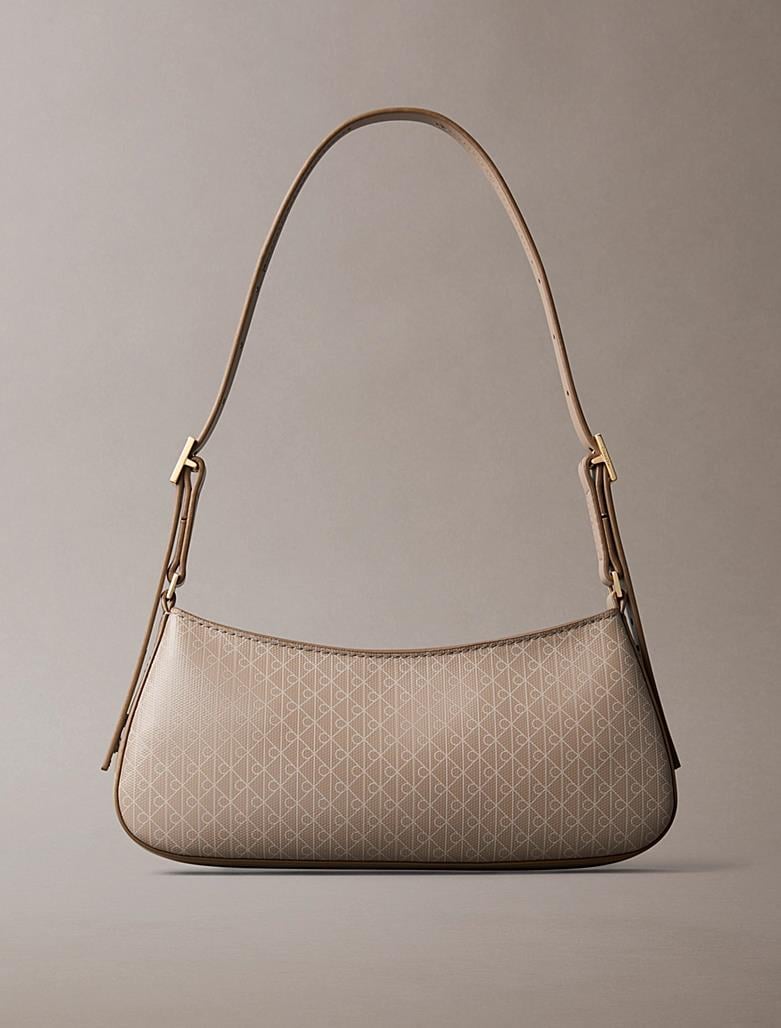 Calvin Klein Calvin Klein Kadın Deri Tek Fermuar Kapamalı Askı Marka Yazı Desenli Bej Omuz Çantası LV04F3324G-3I6