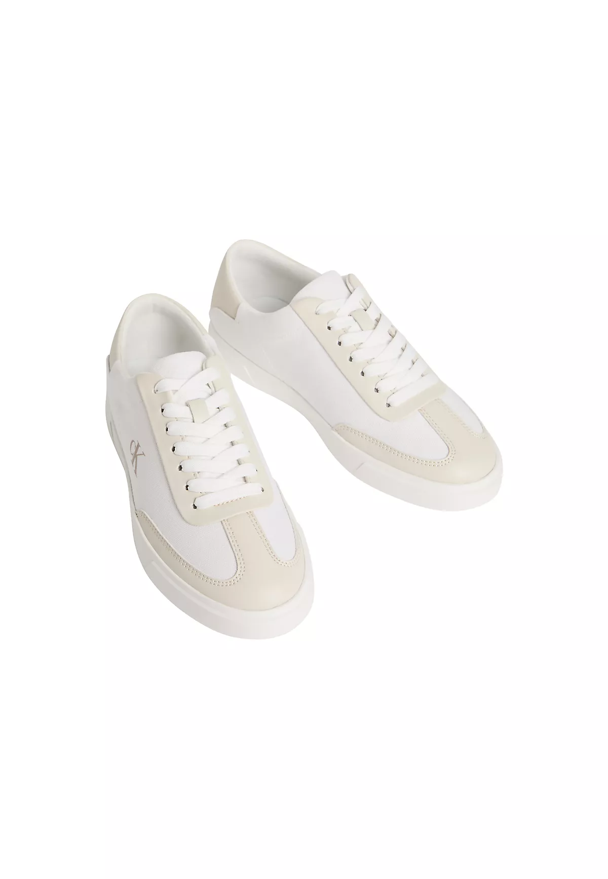 Calvin Klein Calvin Klein Kadın Deri ve Kumaş Karışımlı CK Logo Detaylı Düşük Bilekli Beyaz Sneaker HW0HW03145-0HT