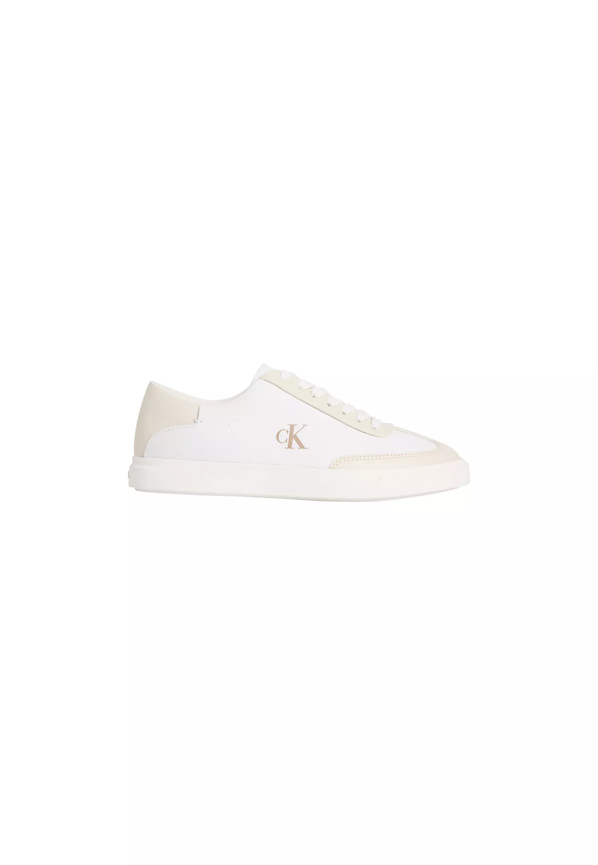 Calvin Klein Calvin Klein Kadın Deri ve Kumaş Karışımlı CK Logo Detaylı Düşük Bilekli Beyaz Sneaker HW0HW03145-0HT