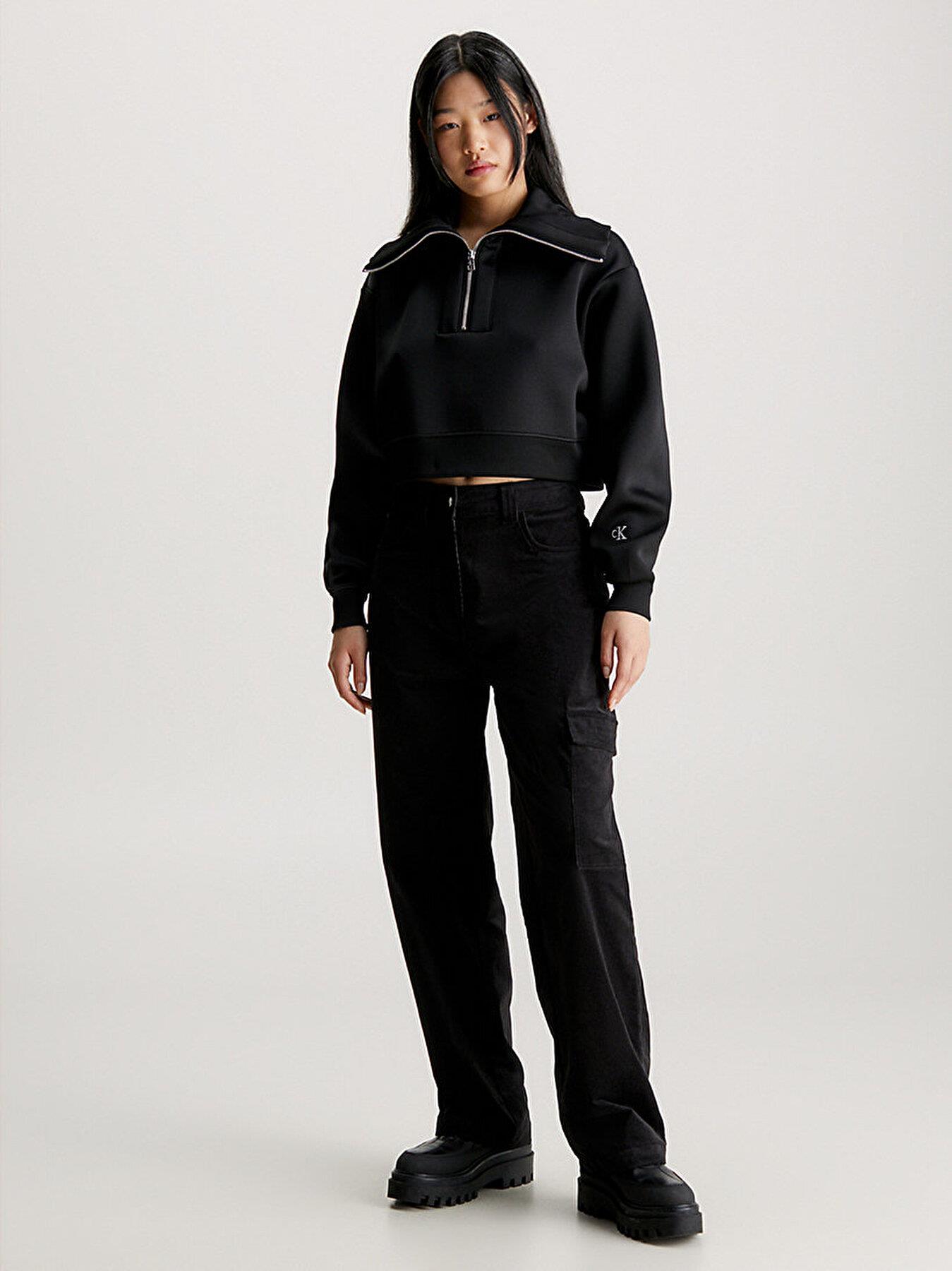 Calvin Klein Calvin Kleın Kadın Dokuma Dik Yaka Uzun Kol Günlük Siyah Sweatshirt J20J222228-BEH