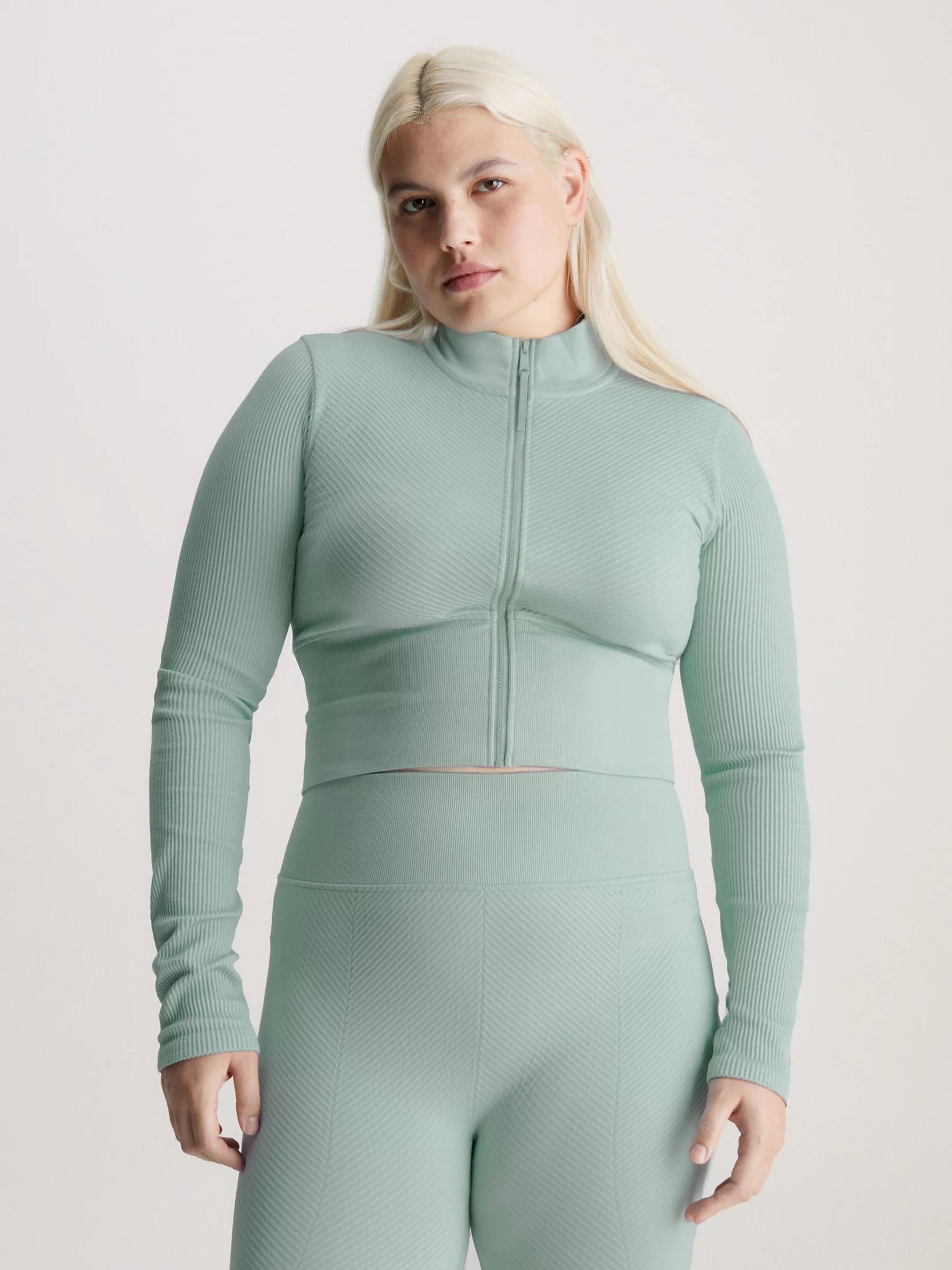 Calvin Klein Calvin Kleın Kadın Dokuma Kumaş Dik Yaka Fermuarlı Yeşil Sweatshirt 00GWS3J402-AYC