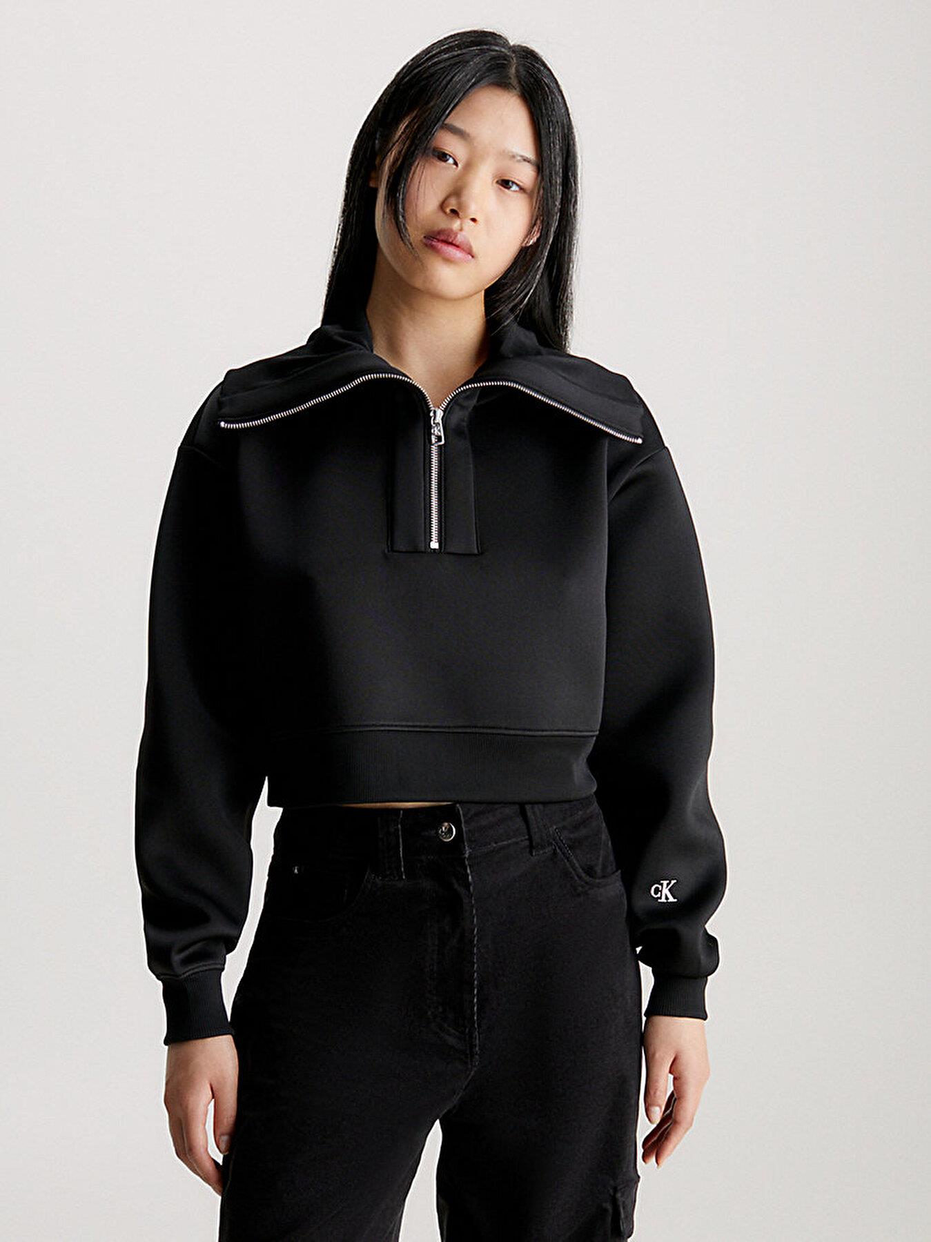 Calvin Klein Calvin Kleın Kadın Dokuma Dik Yaka Uzun Kol Günlük Siyah Sweatshirt J20J222228-BEH