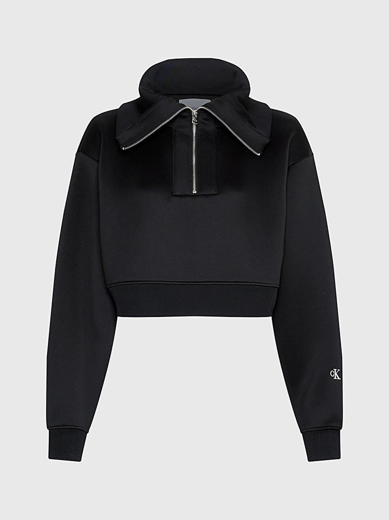 Calvin Klein Calvin Kleın Kadın Dokuma Dik Yaka Uzun Kol Günlük Siyah Sweatshirt J20J222228-BEH